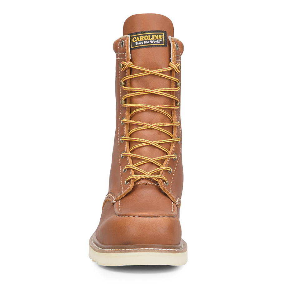 Steel Toe Work Boots - Men's Moc Toe Leather Wedge Sole Durable Safety Footwear