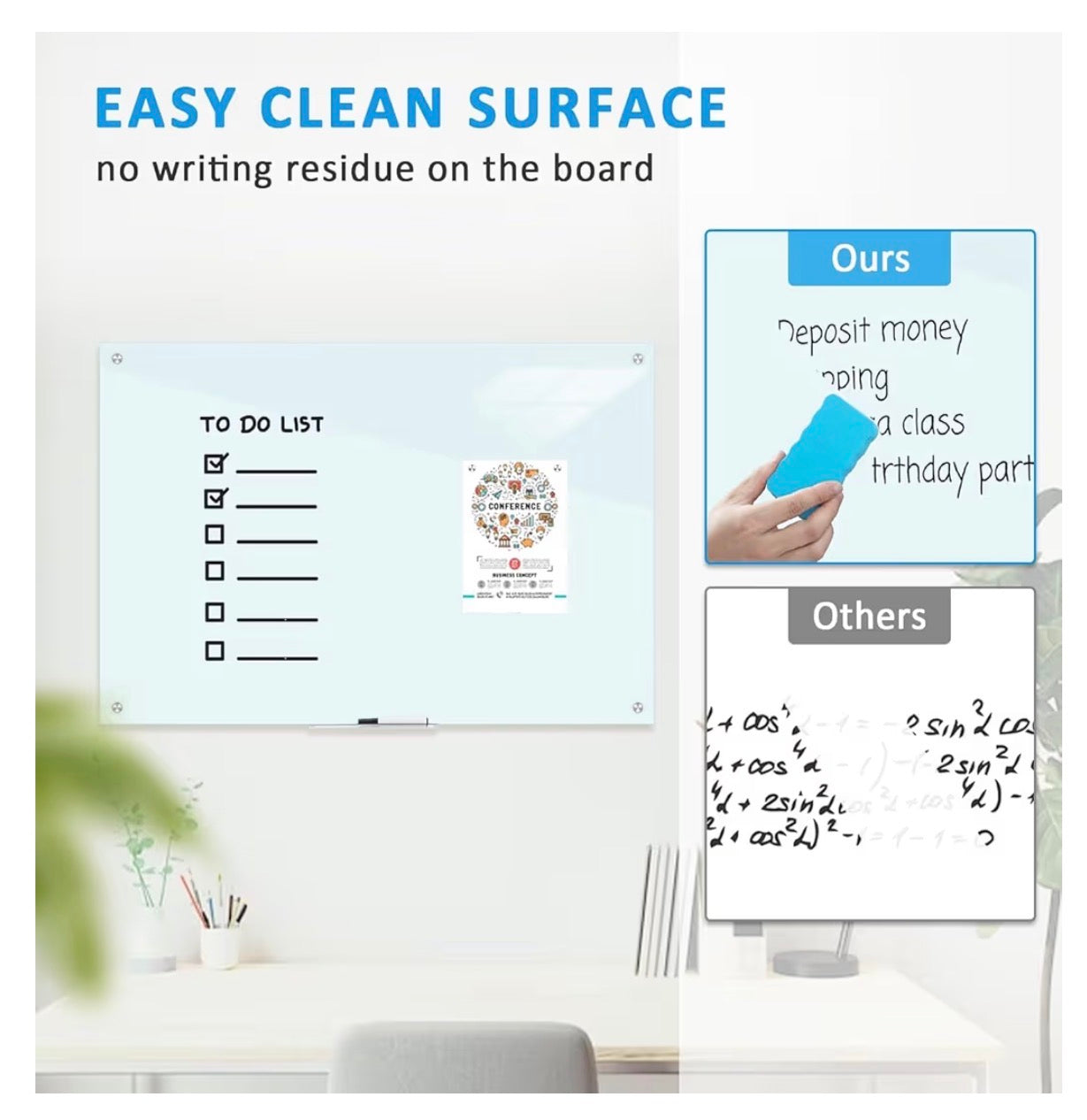 TIANSE Glass Whiteboard – Magnetic Dry Erase Board (36” x 24”)