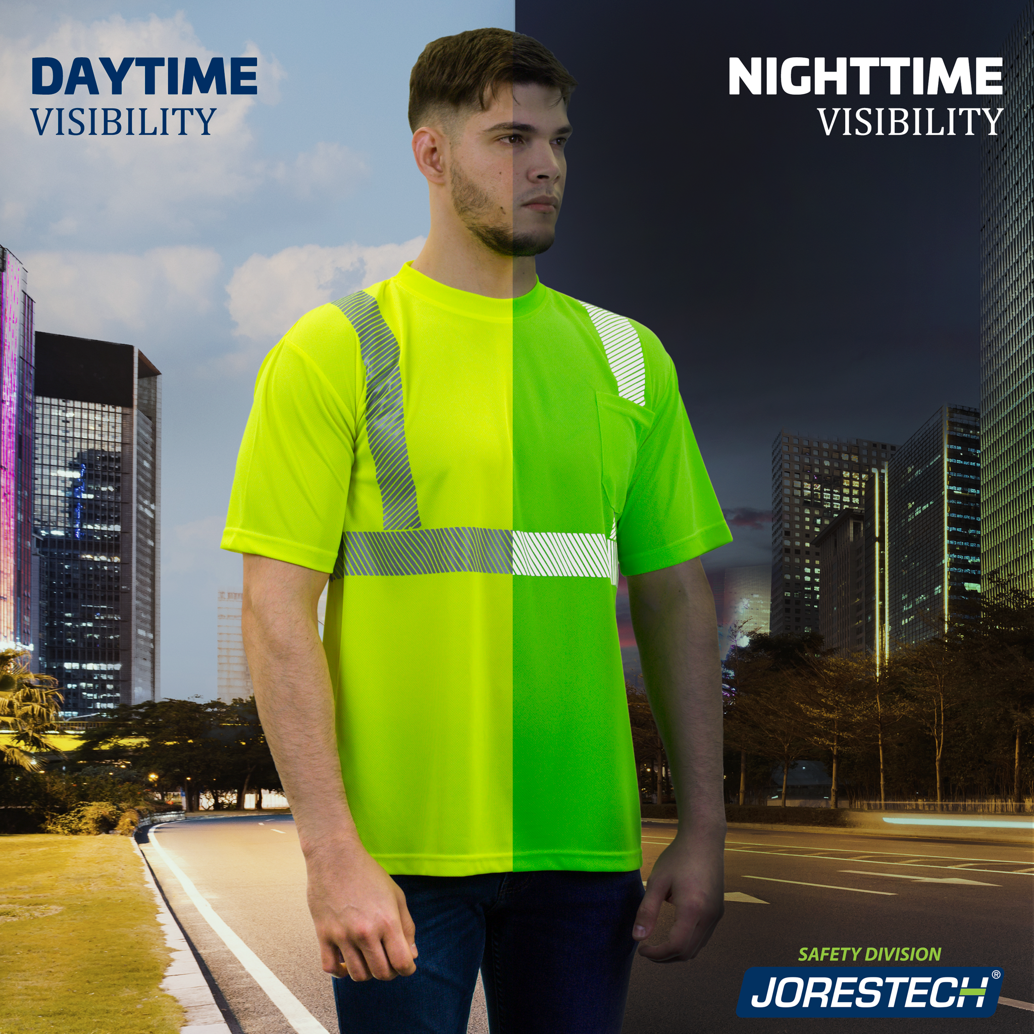 Jorestech Heat Transfer Reflective Safety Shirt with Pocket – Class 2 Compliant
