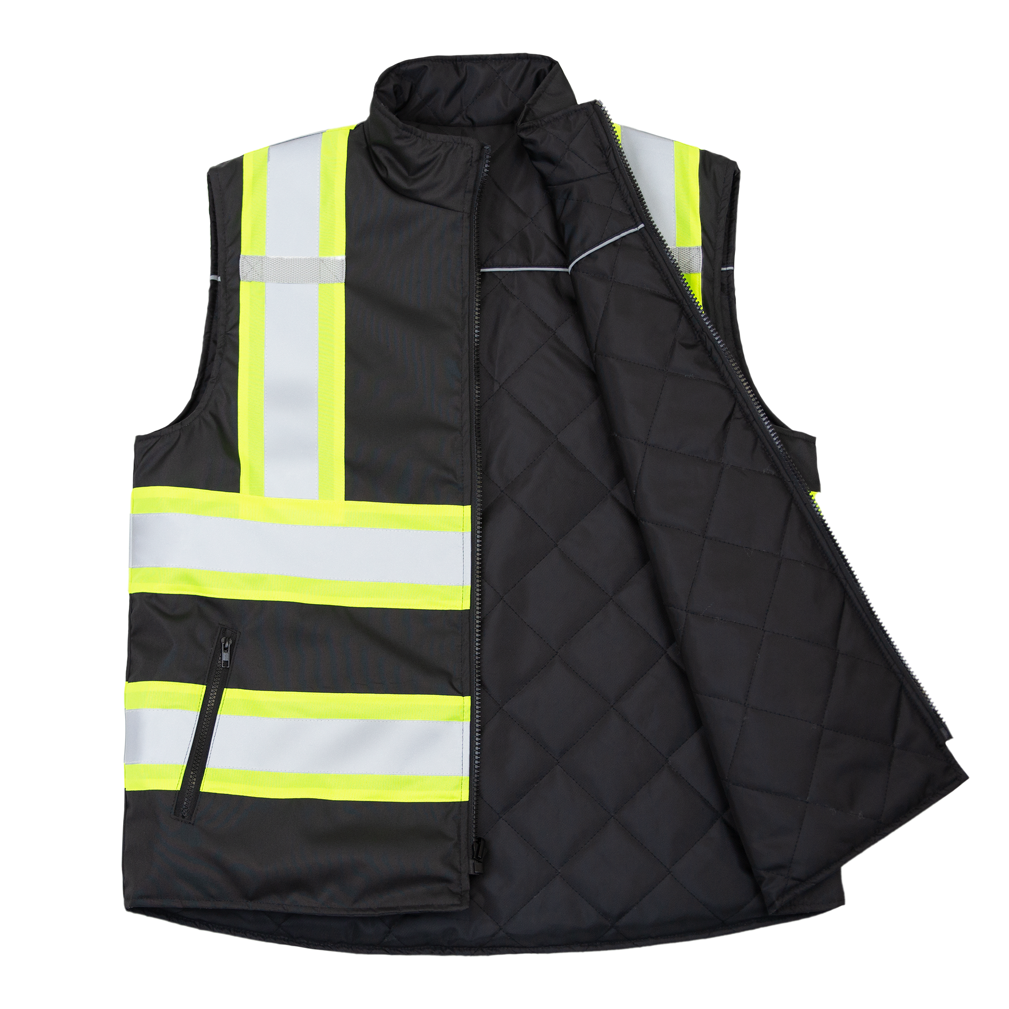 Hi-Vis Yellow/Black Reversible Insulated Safety Vest with Reflective Strips