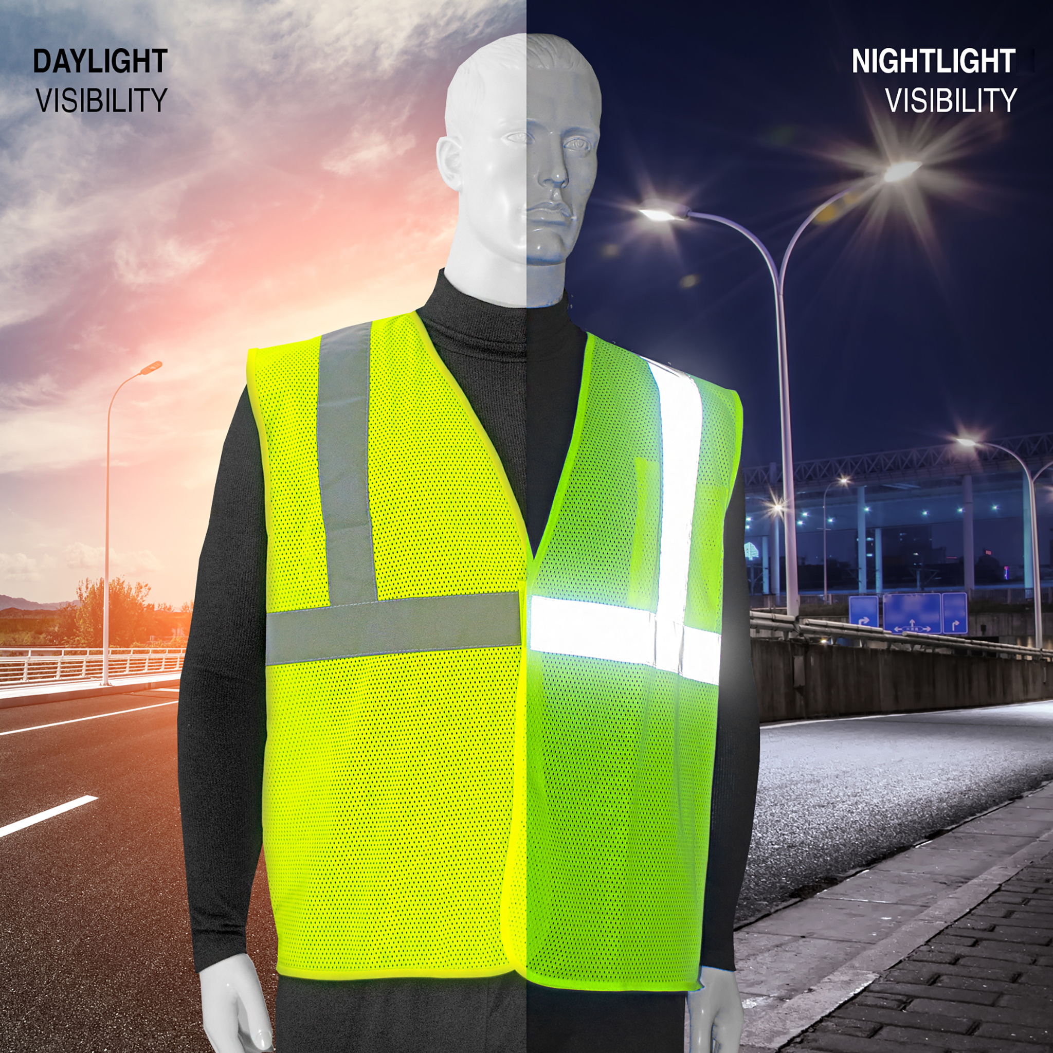 Hi-Vis Mesh Safety Vest with 2” Reflective Strips and Pocket