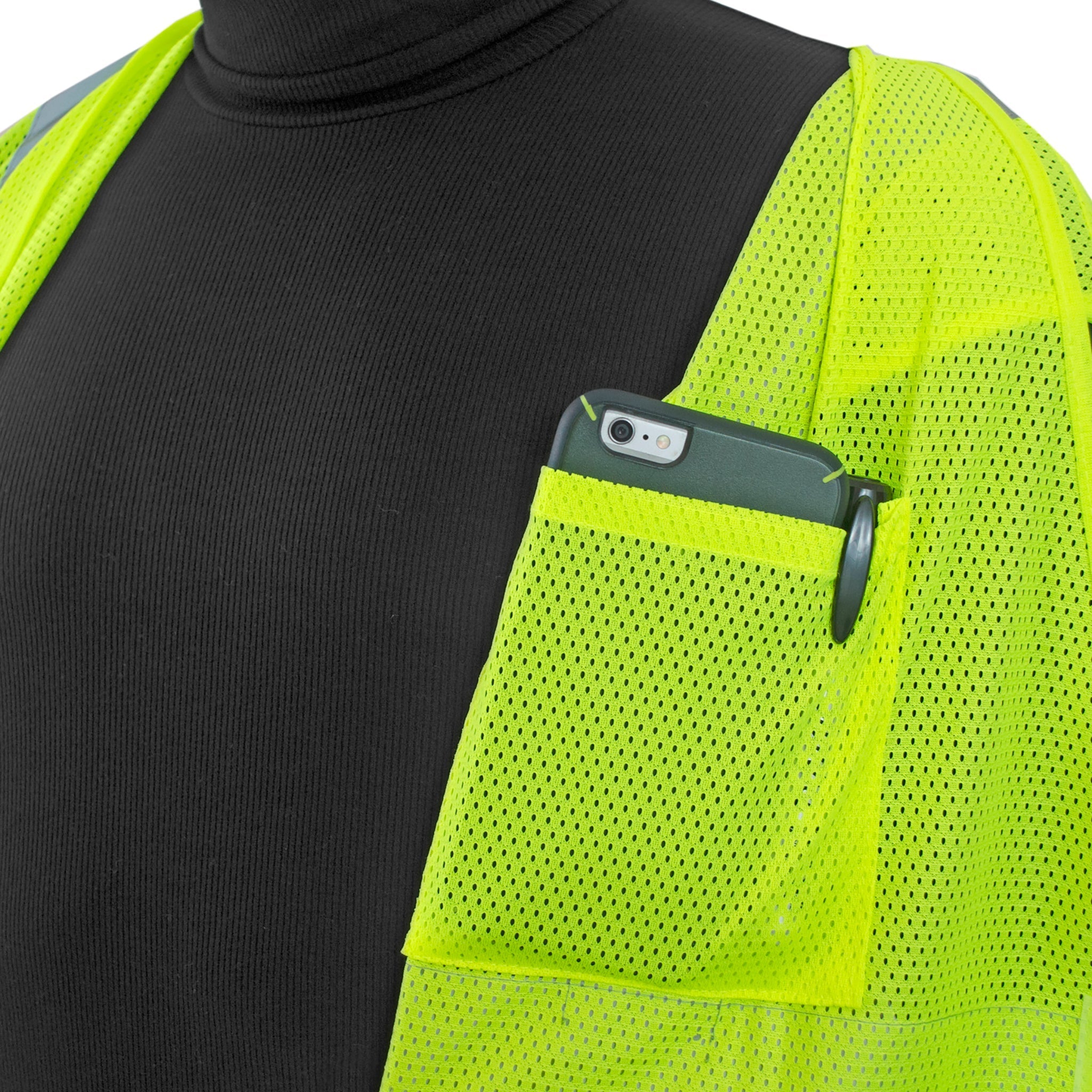 Hi-Vis Mesh Safety Vest with 2” Reflective Strips and Pocket
