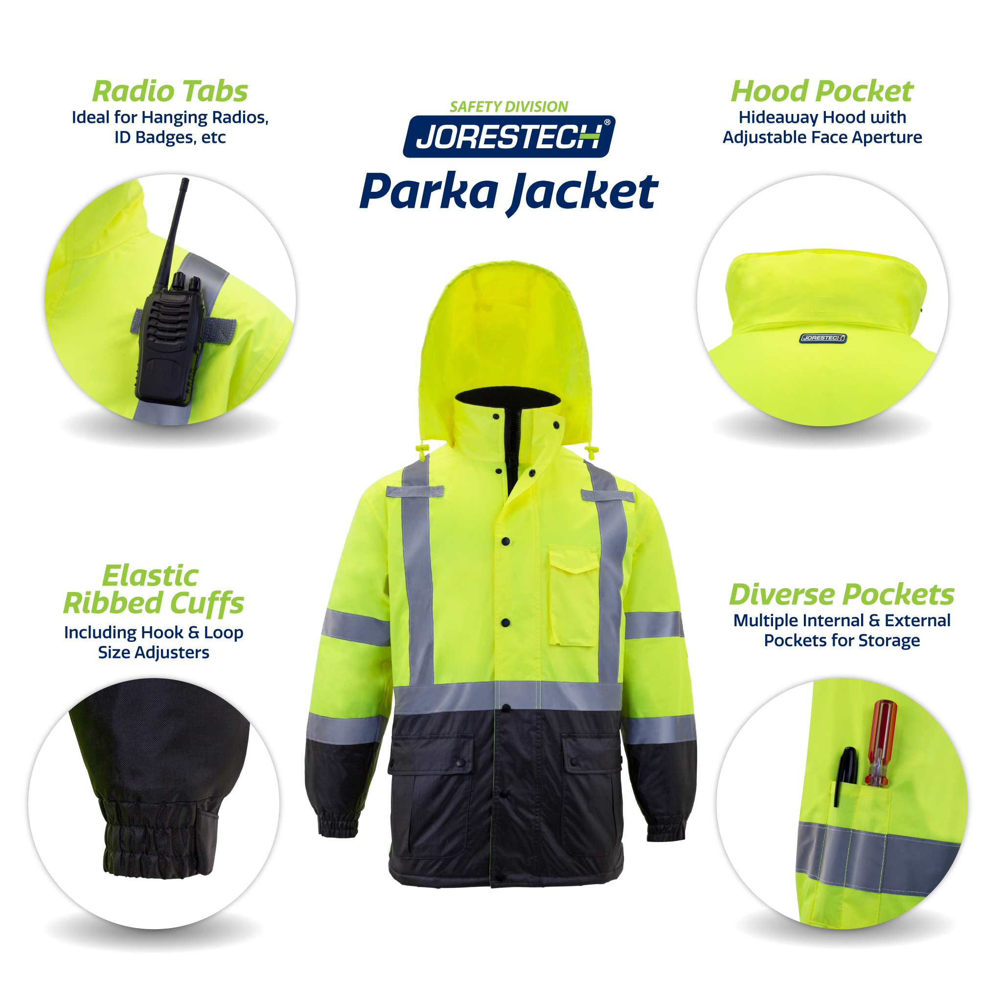 Hi-Vis Parka Safety Jacket with Reflective Stripes