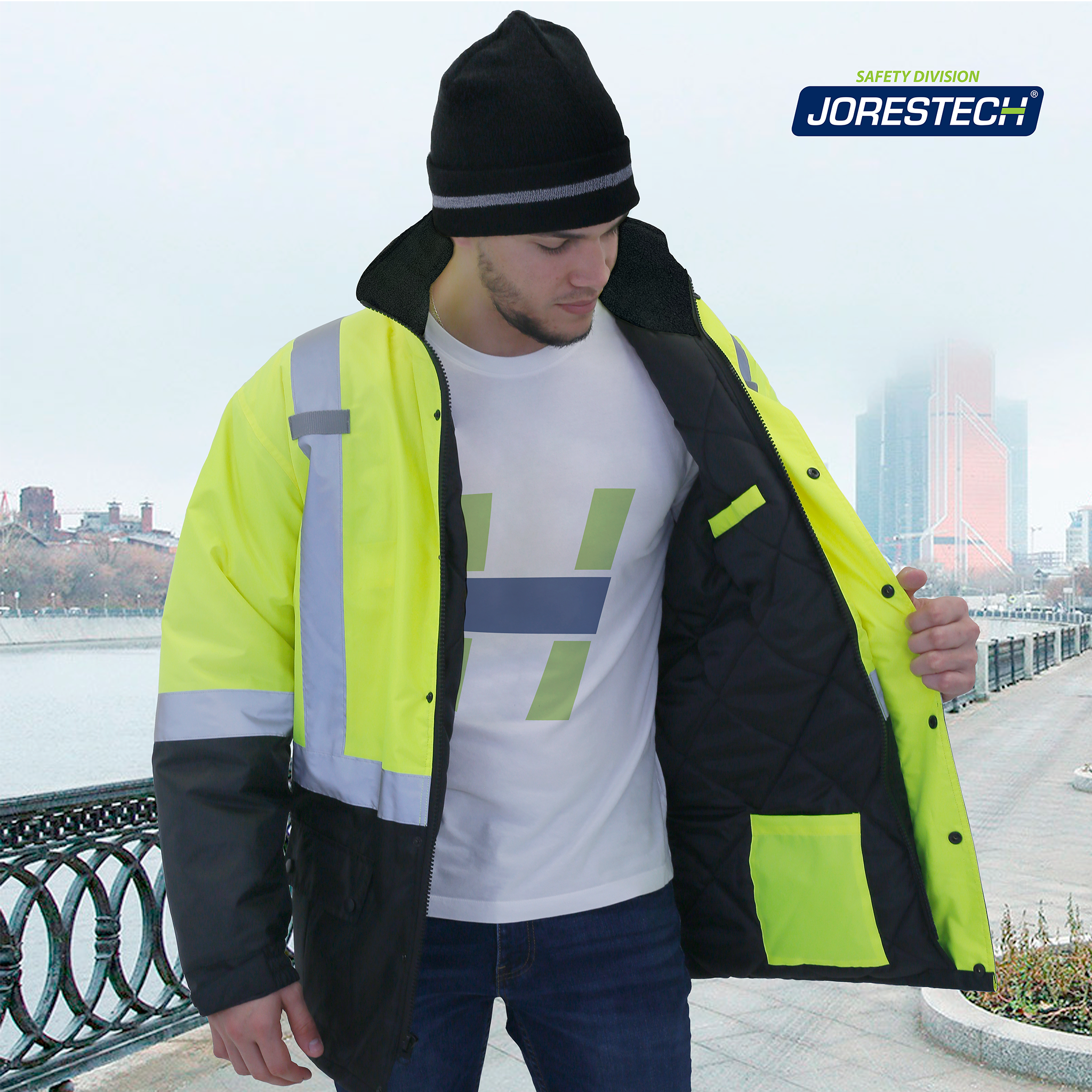 Hi-Vis Parka Safety Jacket with Reflective Stripes
