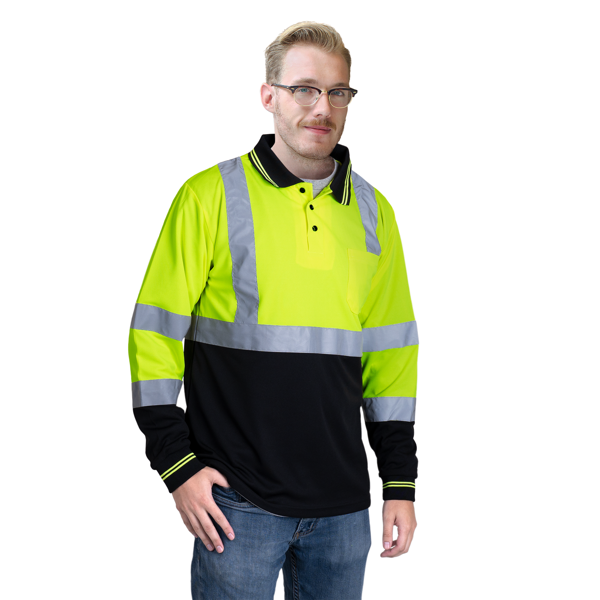 High Vis Reflective Safety Long Sleeve Polo Shirt