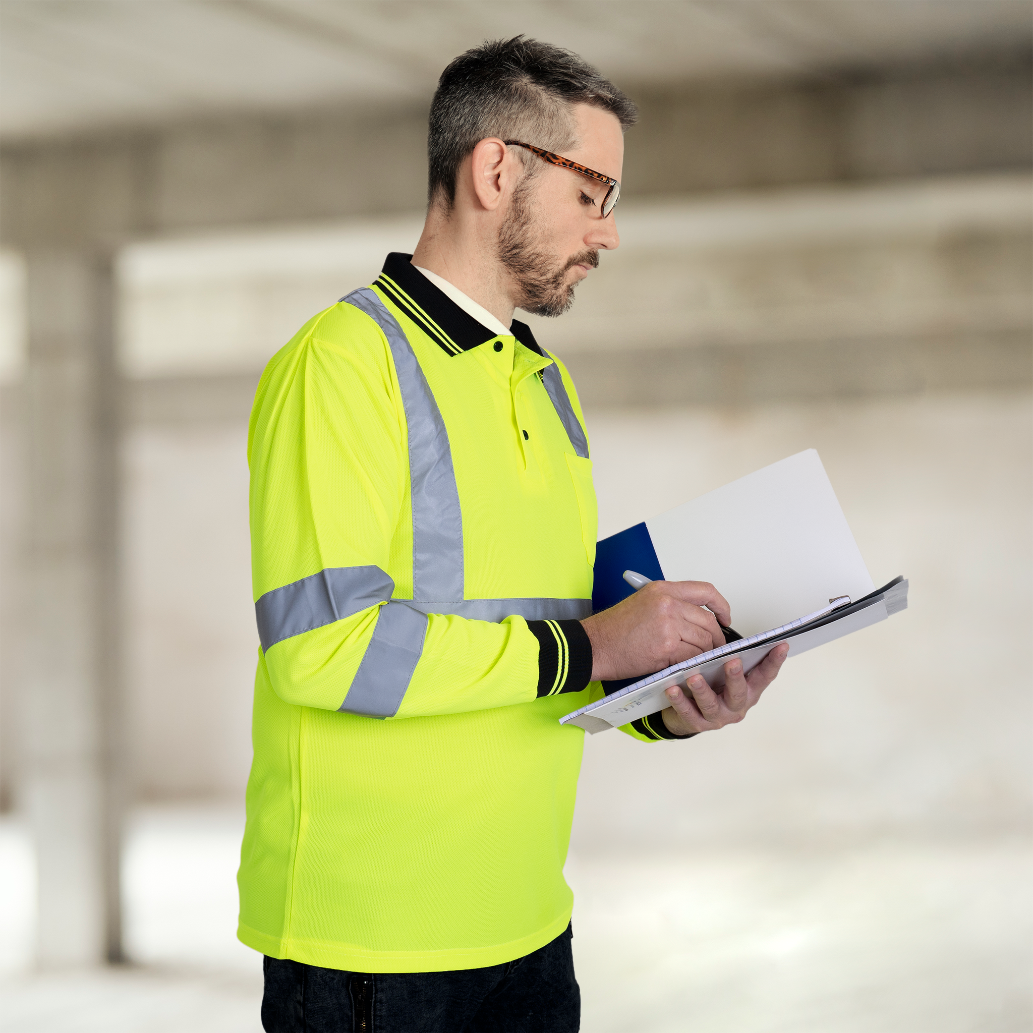 High Vis Reflective Safety Long Sleeve Polo Shirt