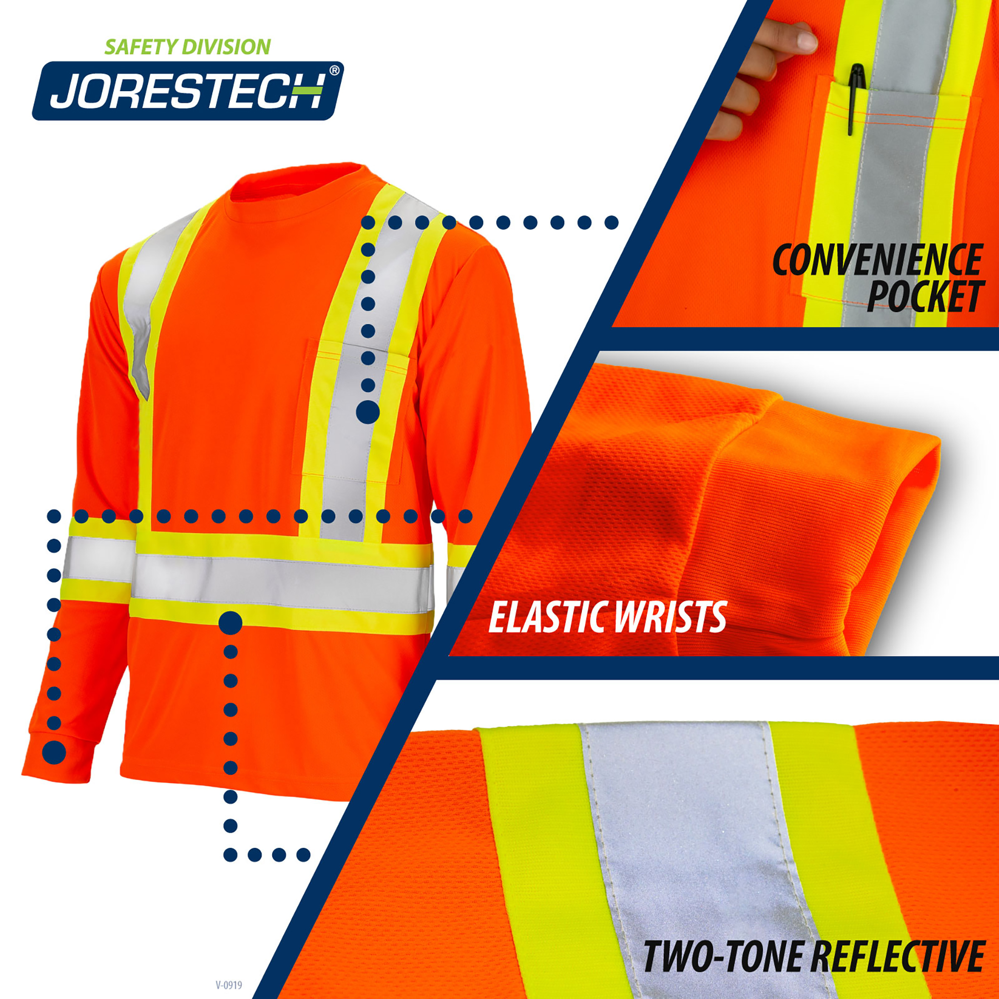 High Vis Orange Shirt | Two-Tone Reflective Long Sleeve in Orange, Lime, Black