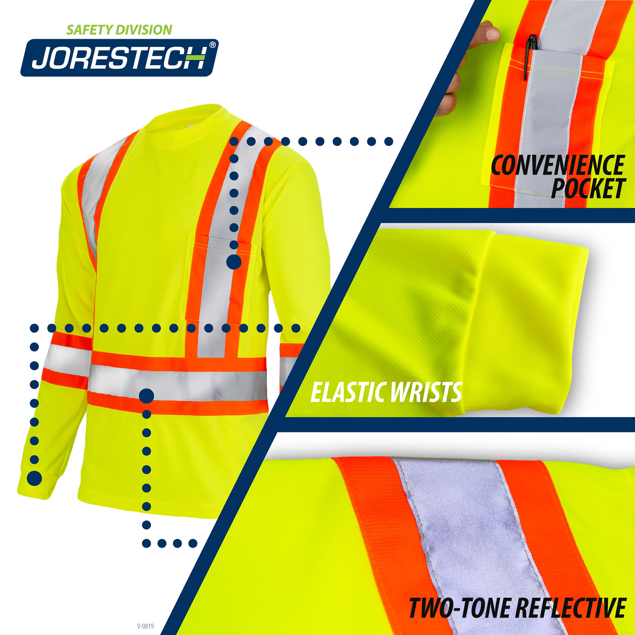High Vis Orange Shirt | Two-Tone Reflective Long Sleeve in Orange, Lime, Black