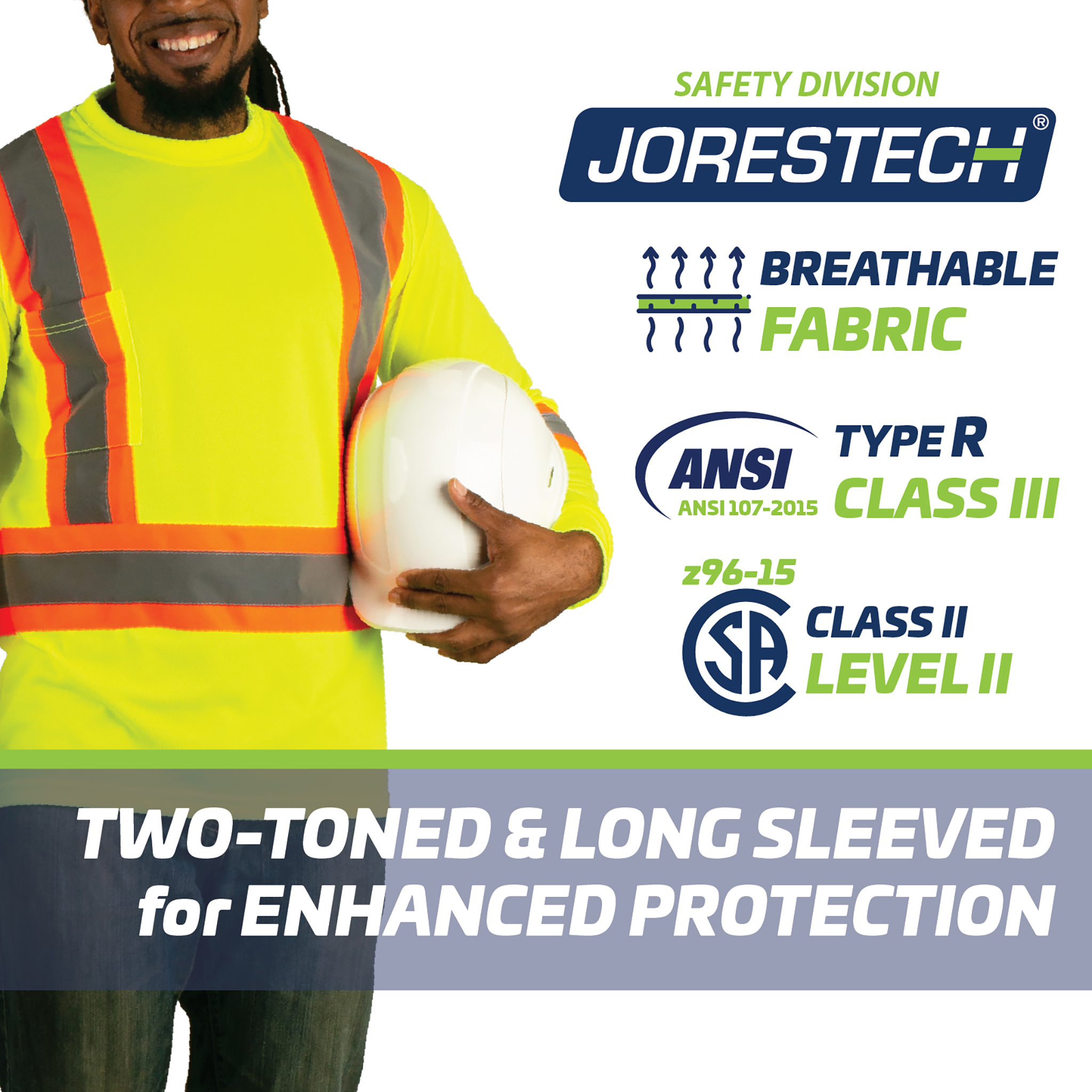 High Vis Orange Shirt | Two-Tone Reflective Long Sleeve in Orange, Lime, Black