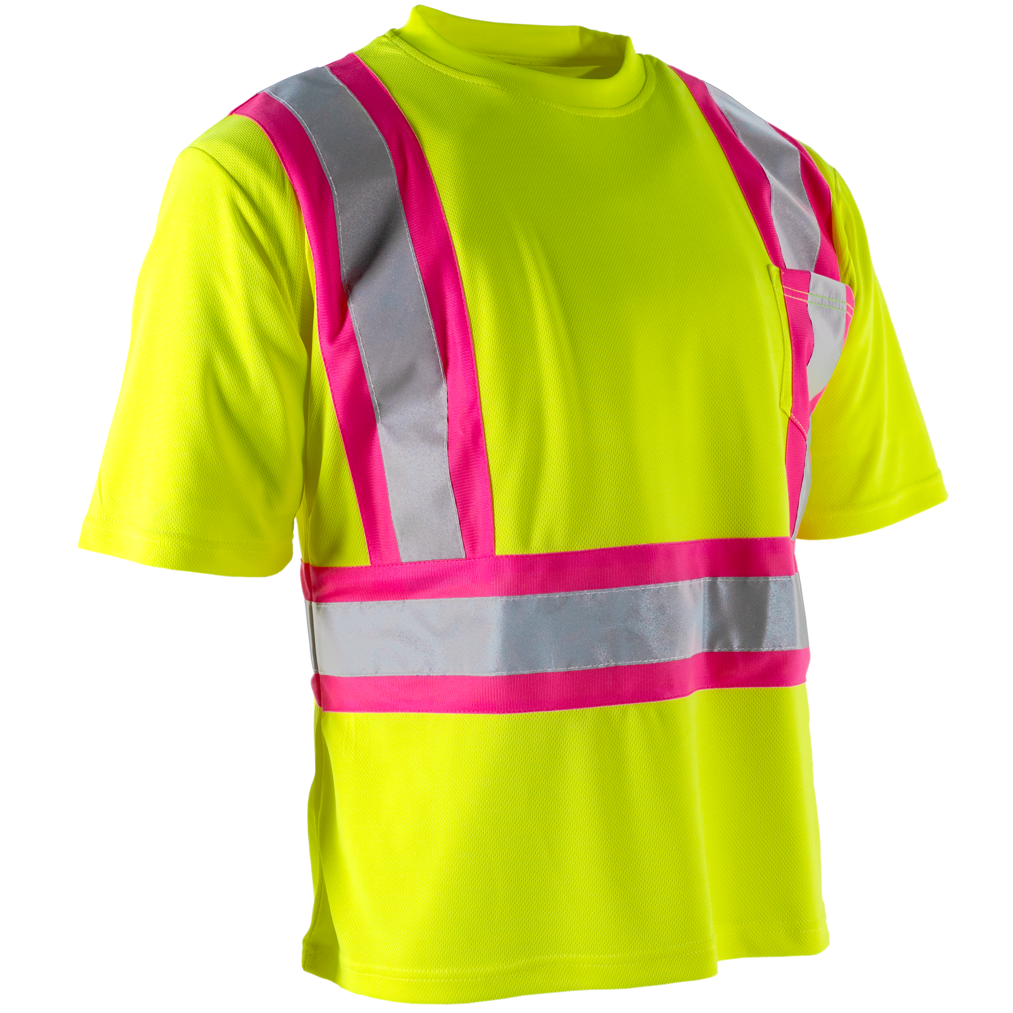 Hi-Vis Reflective Two Tone Safety Shirt with Pink Strips