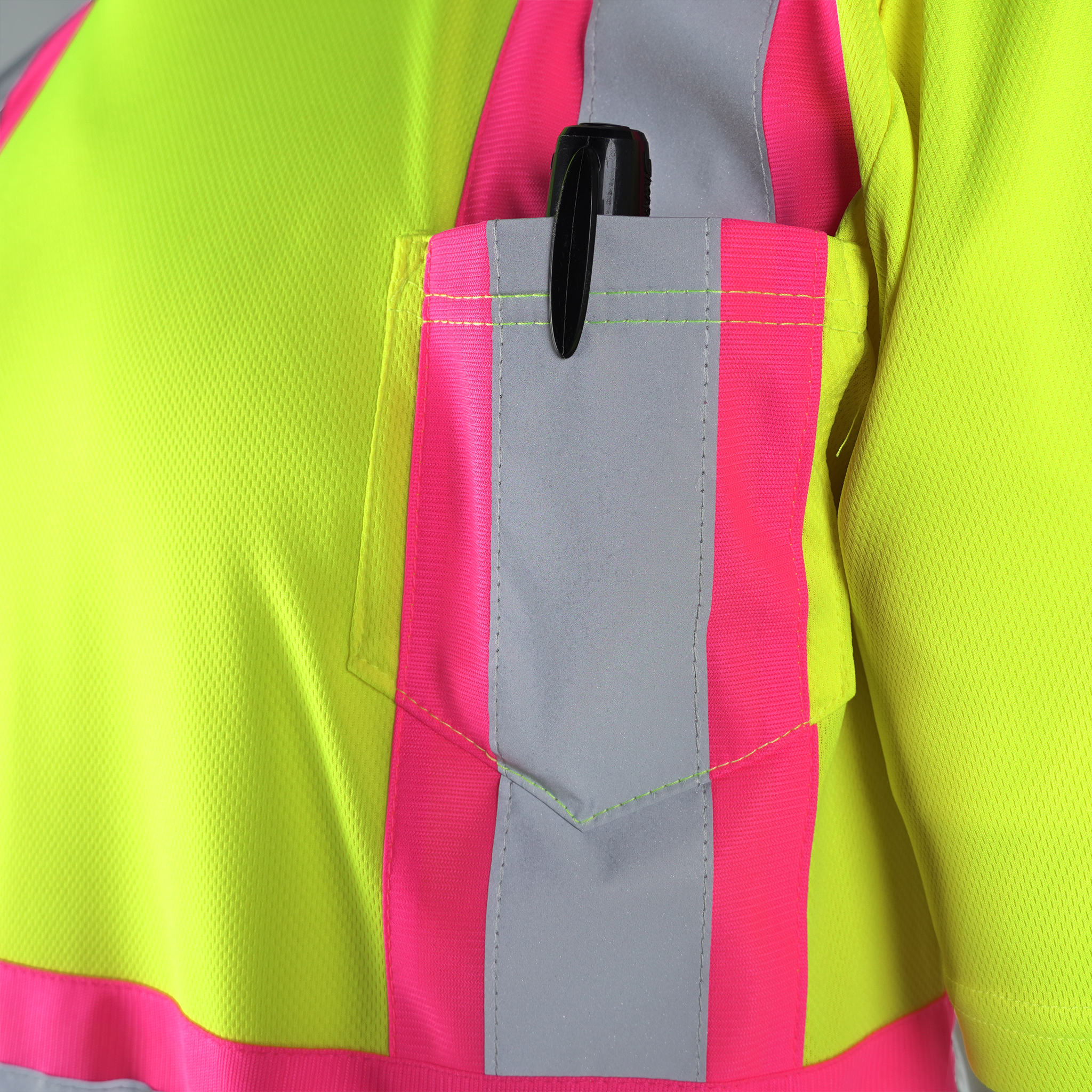 Hi-Vis Reflective Two Tone Safety Shirt with Pink Strips