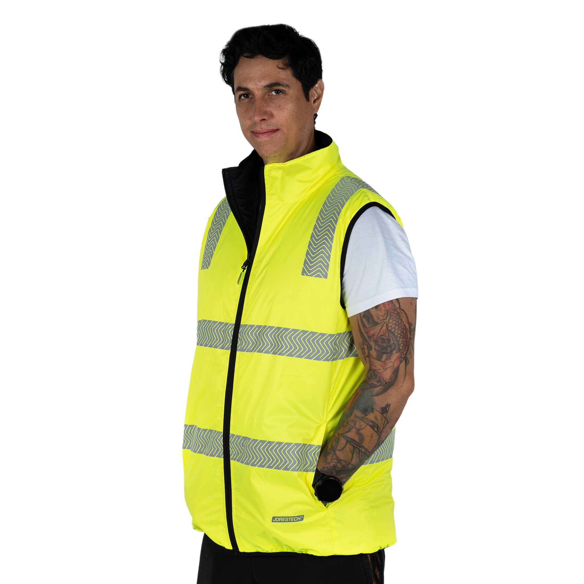 Hi Vis Reversible Insulated Safety Vest with Reflective Thermal Transfer Strips