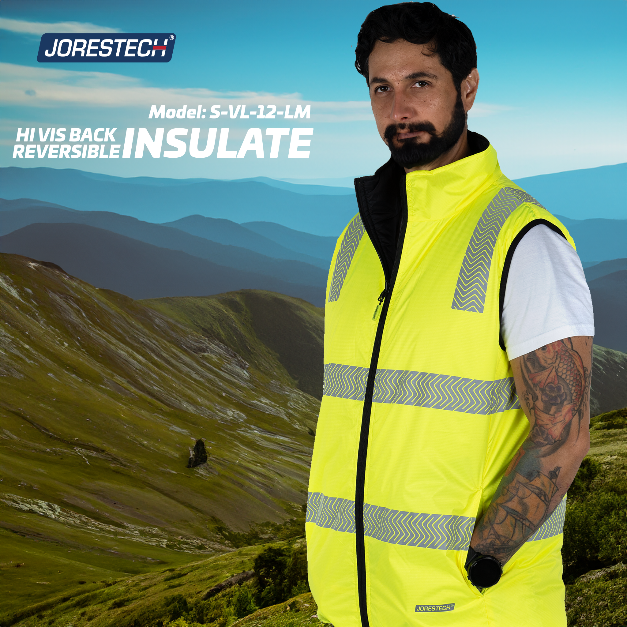 Hi Vis Reversible Insulated Safety Vest with Reflective Thermal Transfer Strips