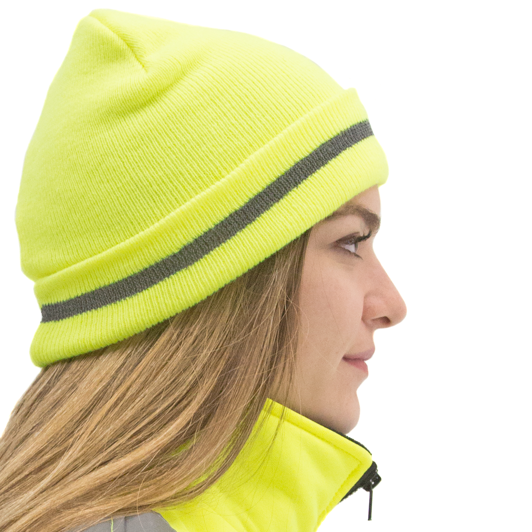 Hi-Vis Safety Beanie with Reflective Stripe