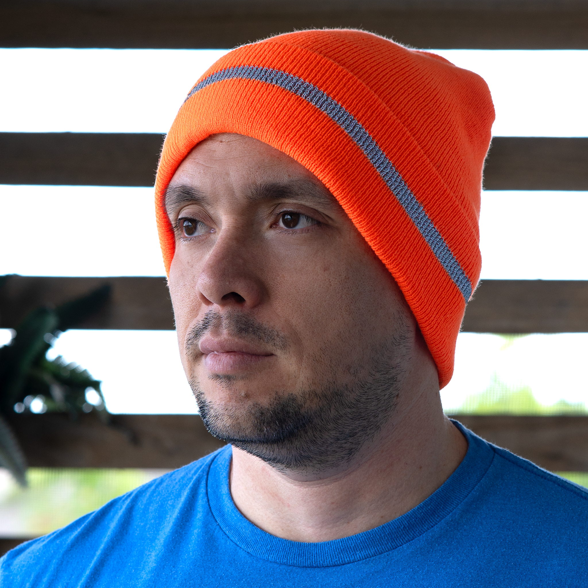 Hi-Vis Safety Beanie with Reflective Stripe