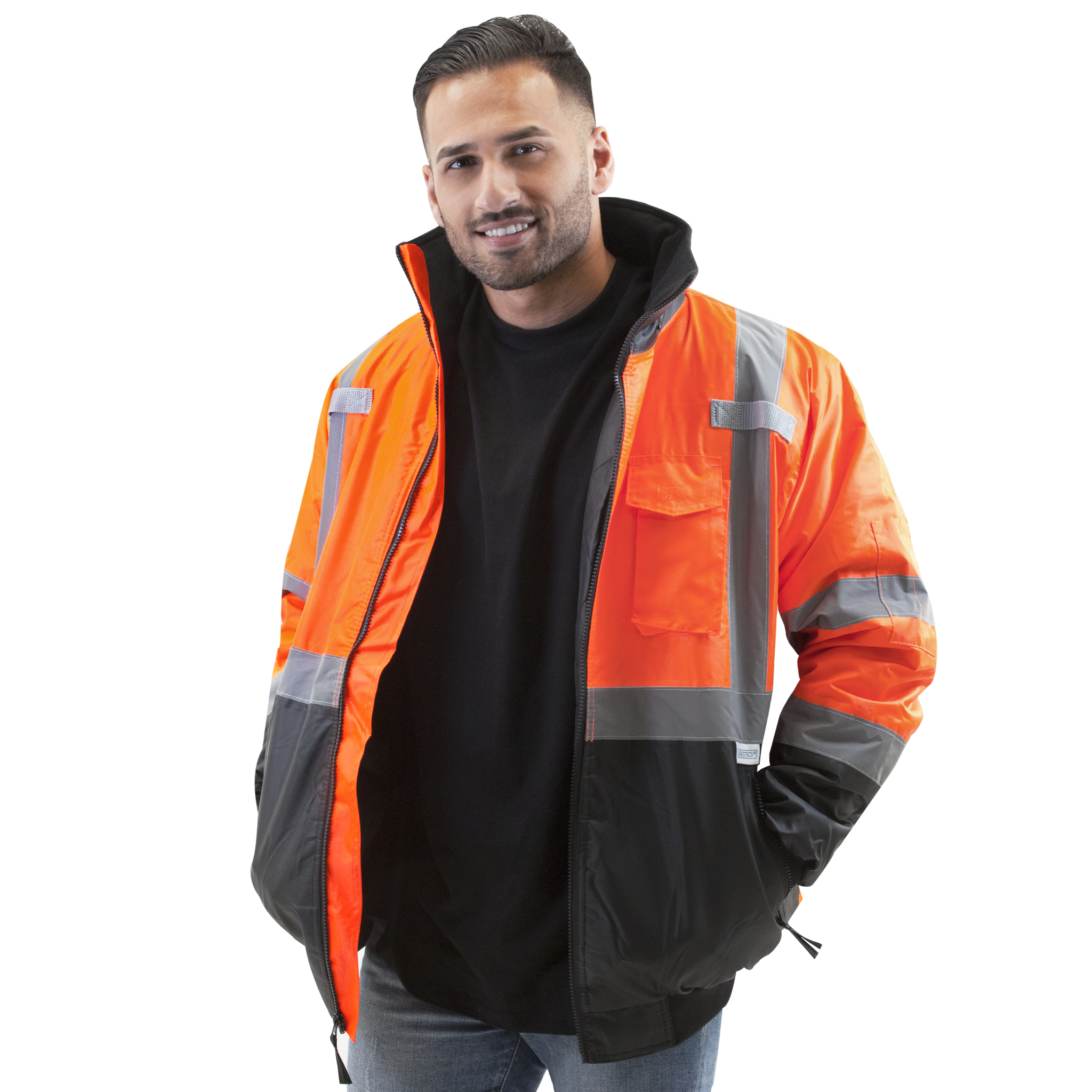 Hi-Vis Safety Bomber Jacket with Reflective Stripes