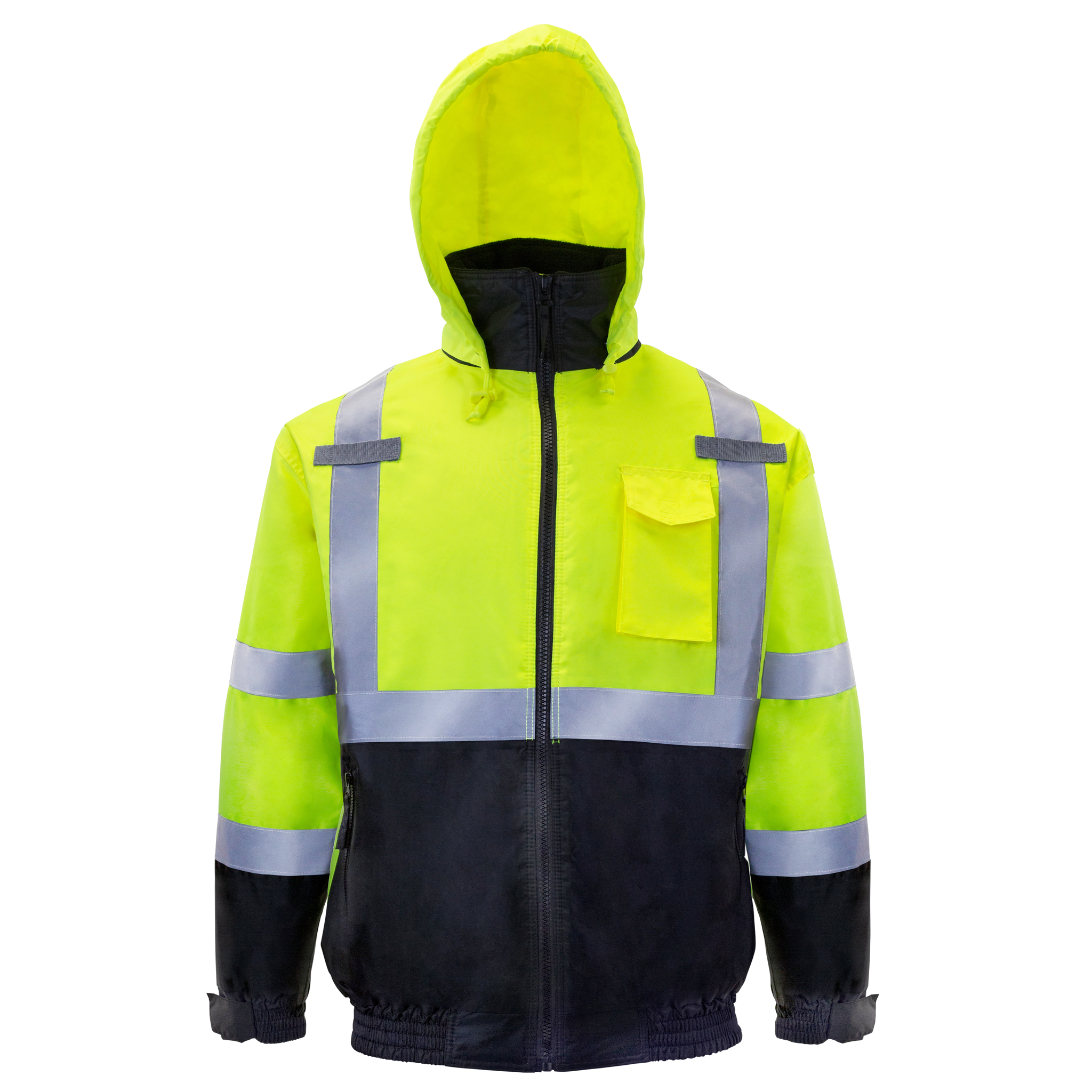 Hi-Vis Safety Bomber Jacket with Reflective Stripes