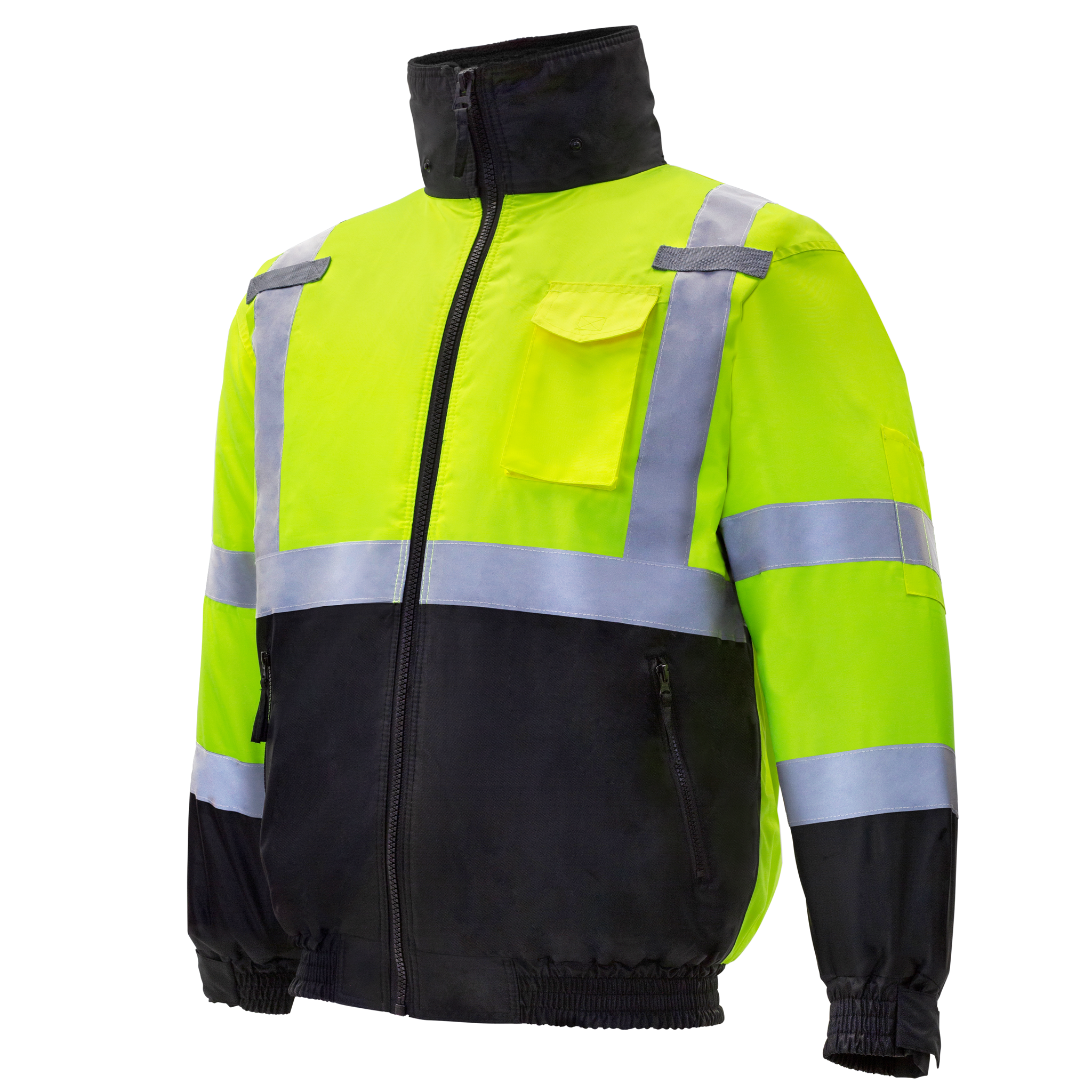Hi-Vis Safety Bomber Jacket with Reflective Stripes