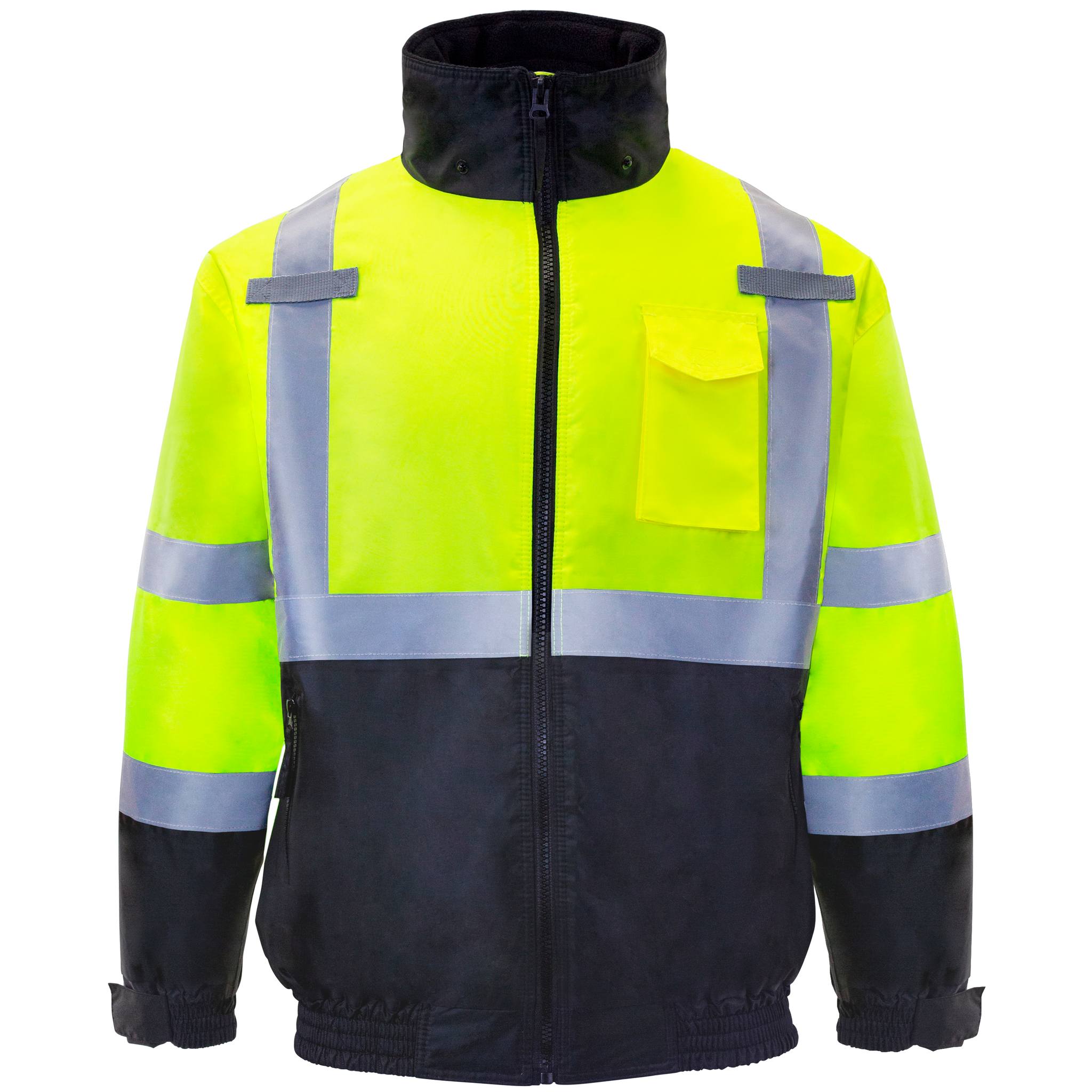 Hi-Vis Safety Bomber Jacket with Reflective Stripes