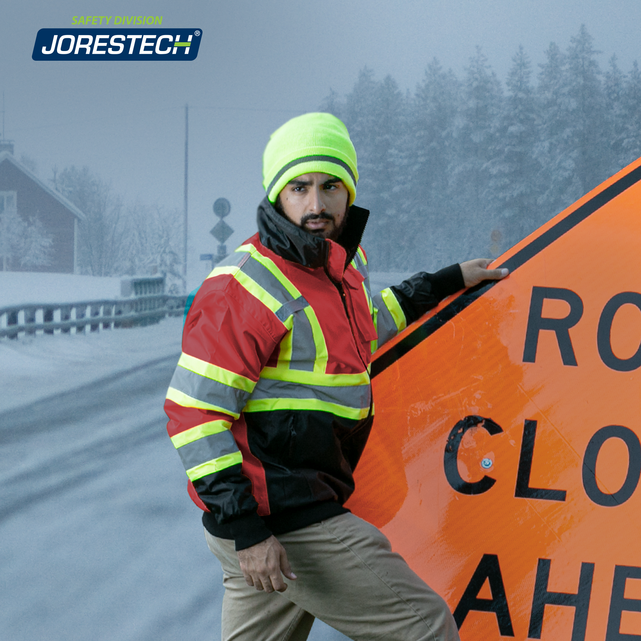 Hi-Vis X-Back Two-Tone Safety Bomber Jacket with Reflective Stripes