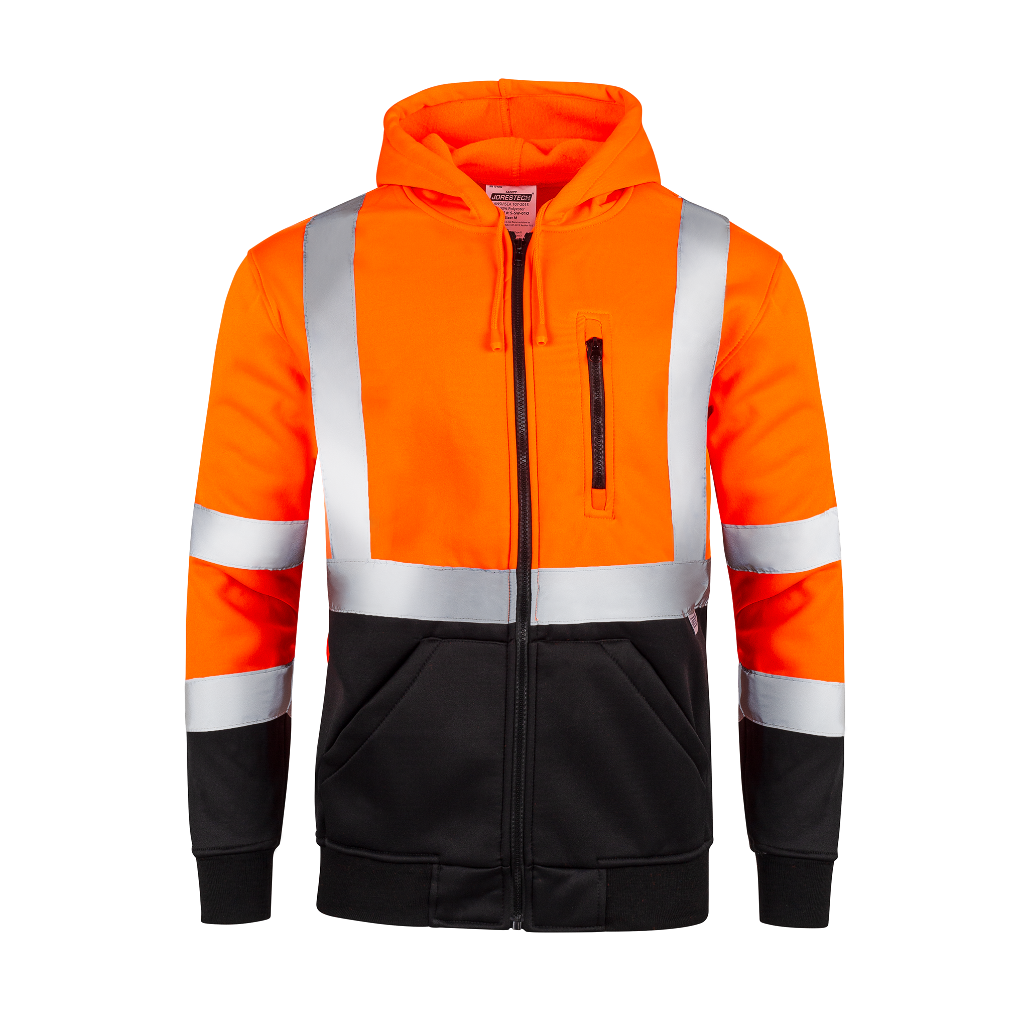 Hi-Vis Safety Hooded Sweatshirt with Reflective Stripes