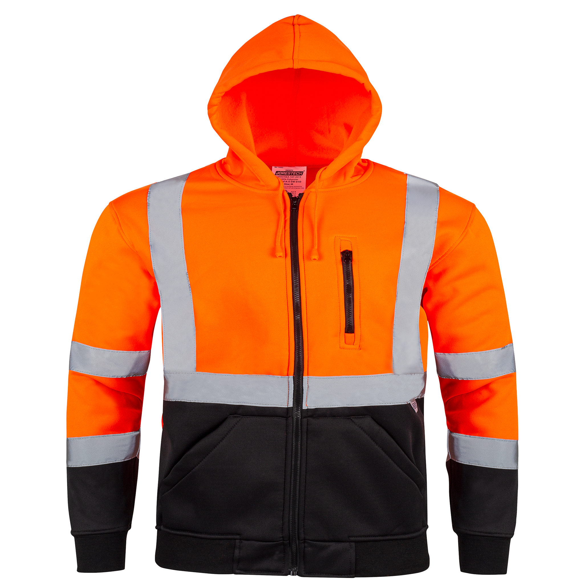 Hi-Vis Safety Hooded Sweatshirt with Reflective Stripes