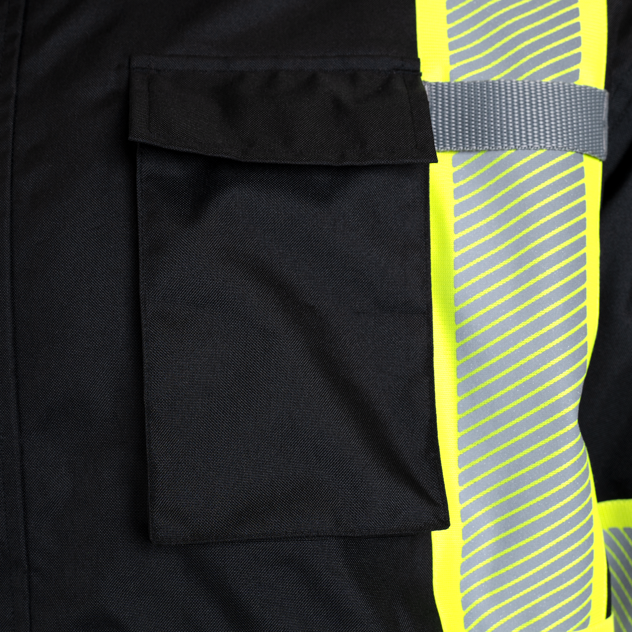 Hi-Vis Safety Jacket with Heat-Transfer Reflective Tapes and Removable Hood