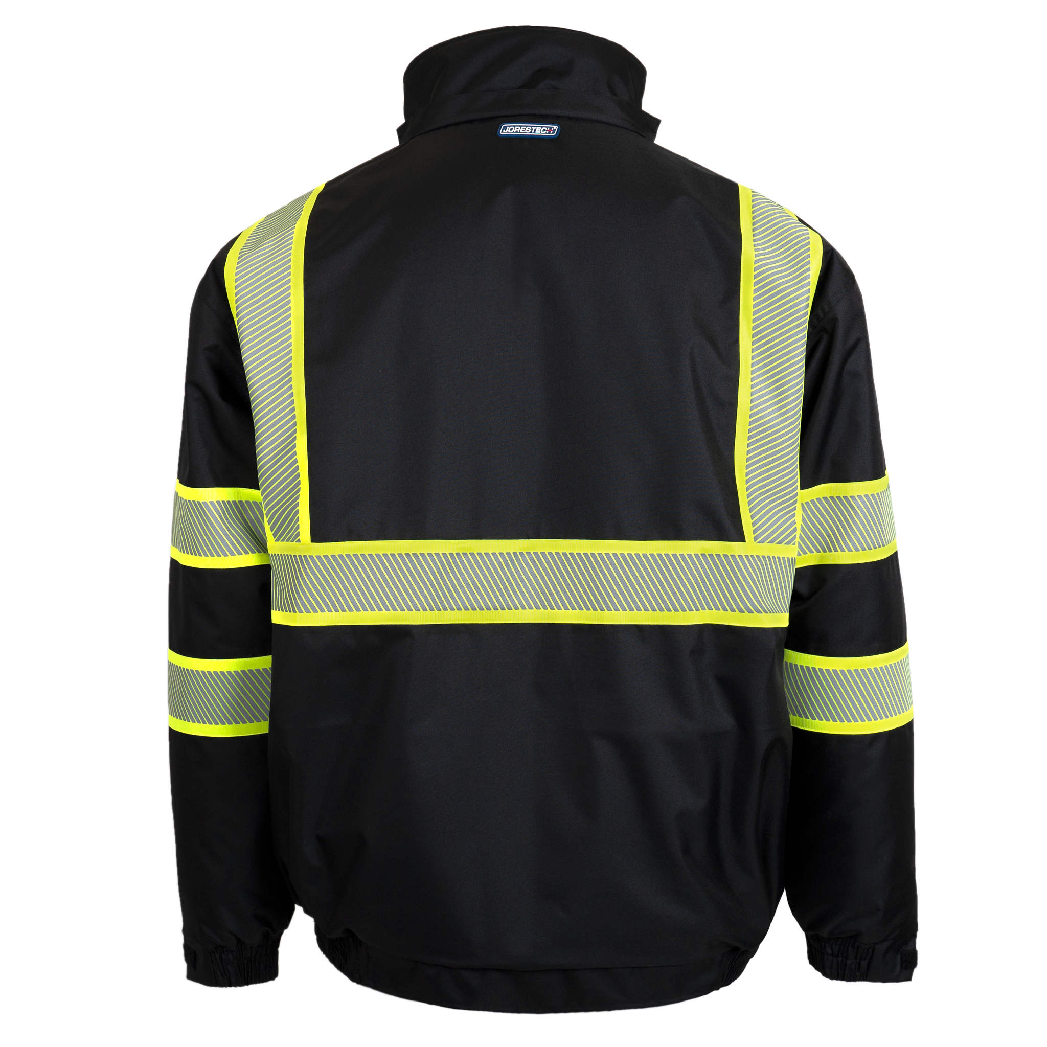Hi-Vis Safety Jacket with Heat-Transfer Reflective Tapes and Removable Hood