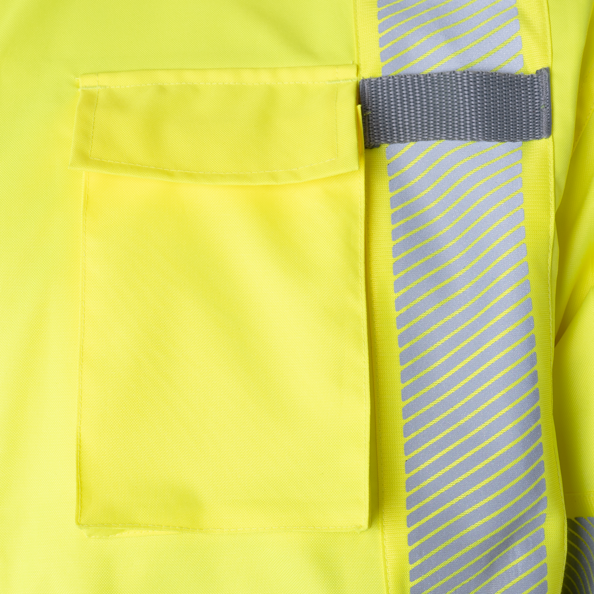 Hi-Vis Safety Jacket with Heat-Transfer Reflective Tapes and Removable Hood