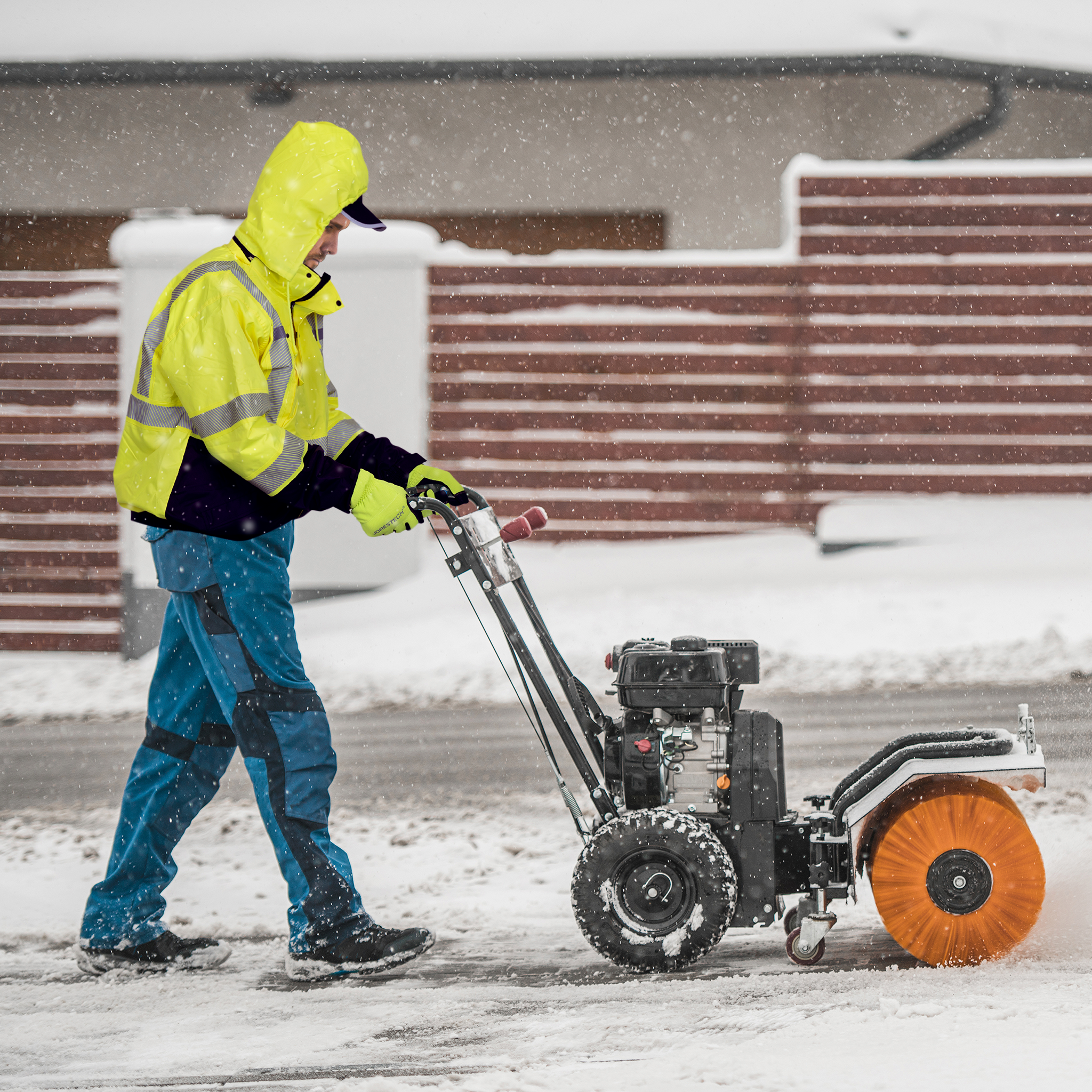Hi-Vis Safety Jacket with Heat-Transfer Reflective Tapes and Removable Hood
