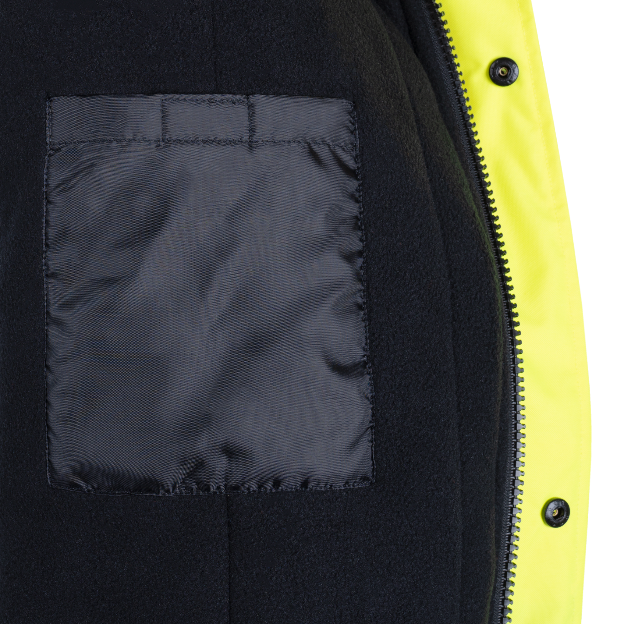 Hi-Vis Safety Jacket with Heat-Transfer Reflective Tapes and Removable Hood