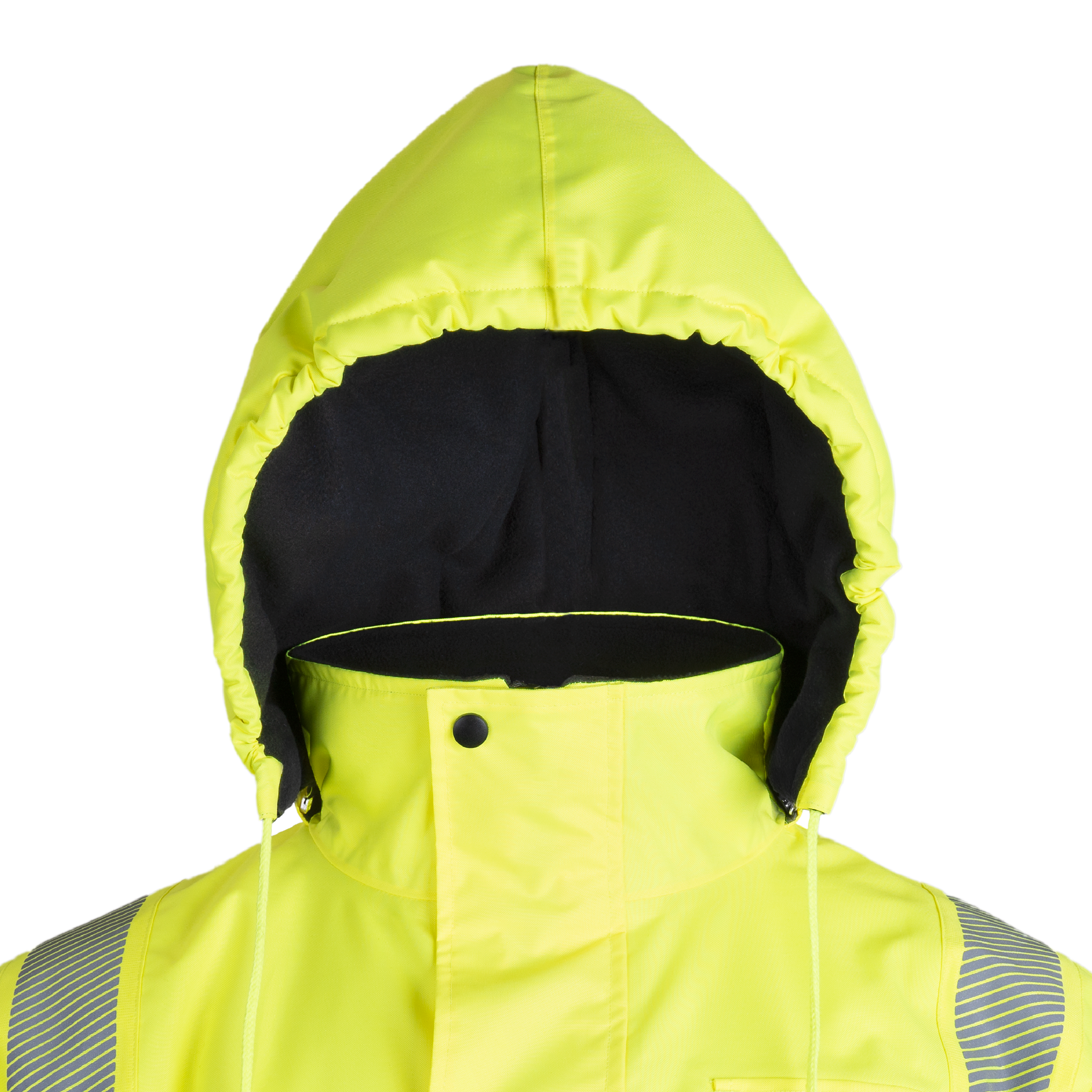Hi-Vis Safety Jacket with Heat-Transfer Reflective Tapes and Removable Hood