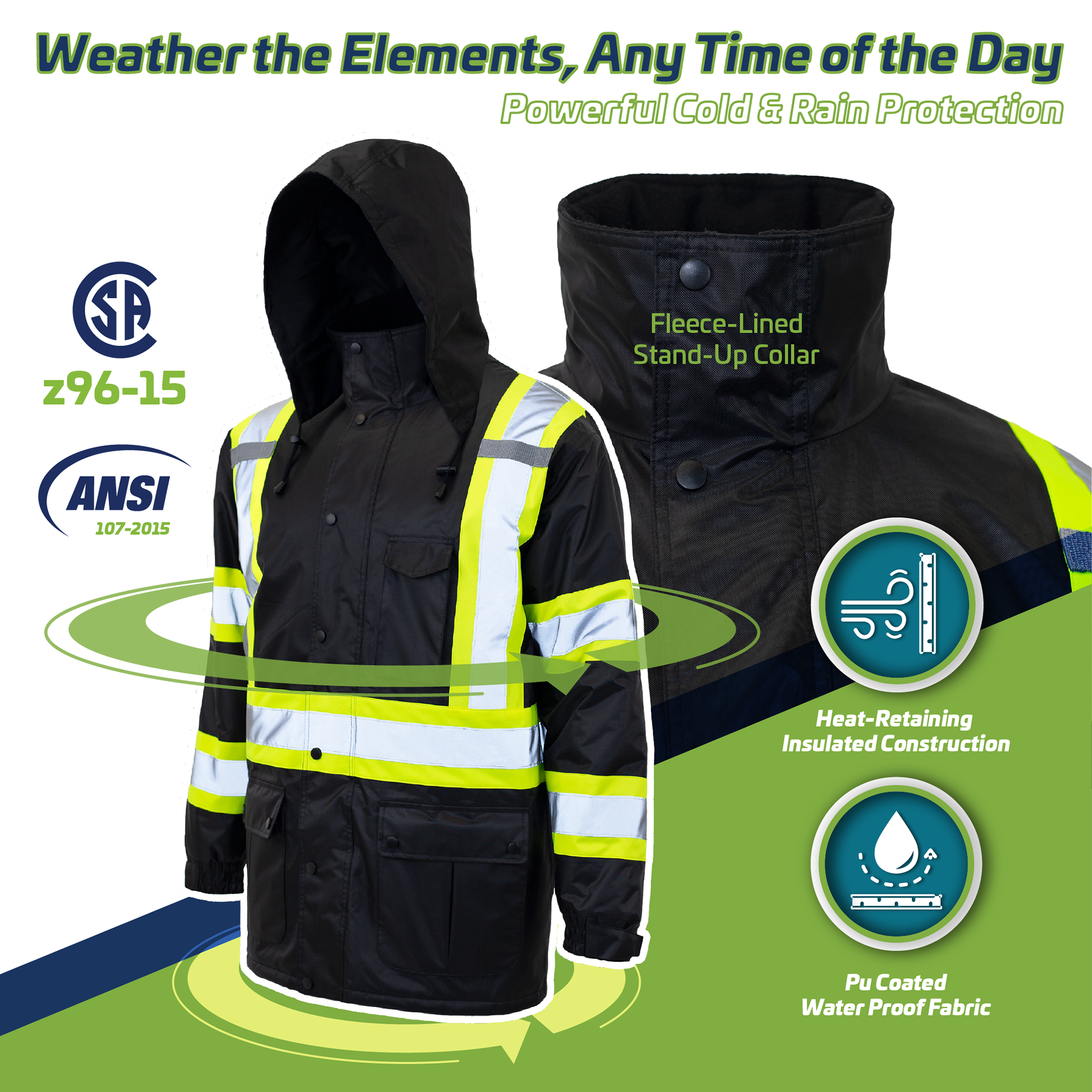 Hi-Vis Two-Tone Safety Jacket with Reflective Stripes