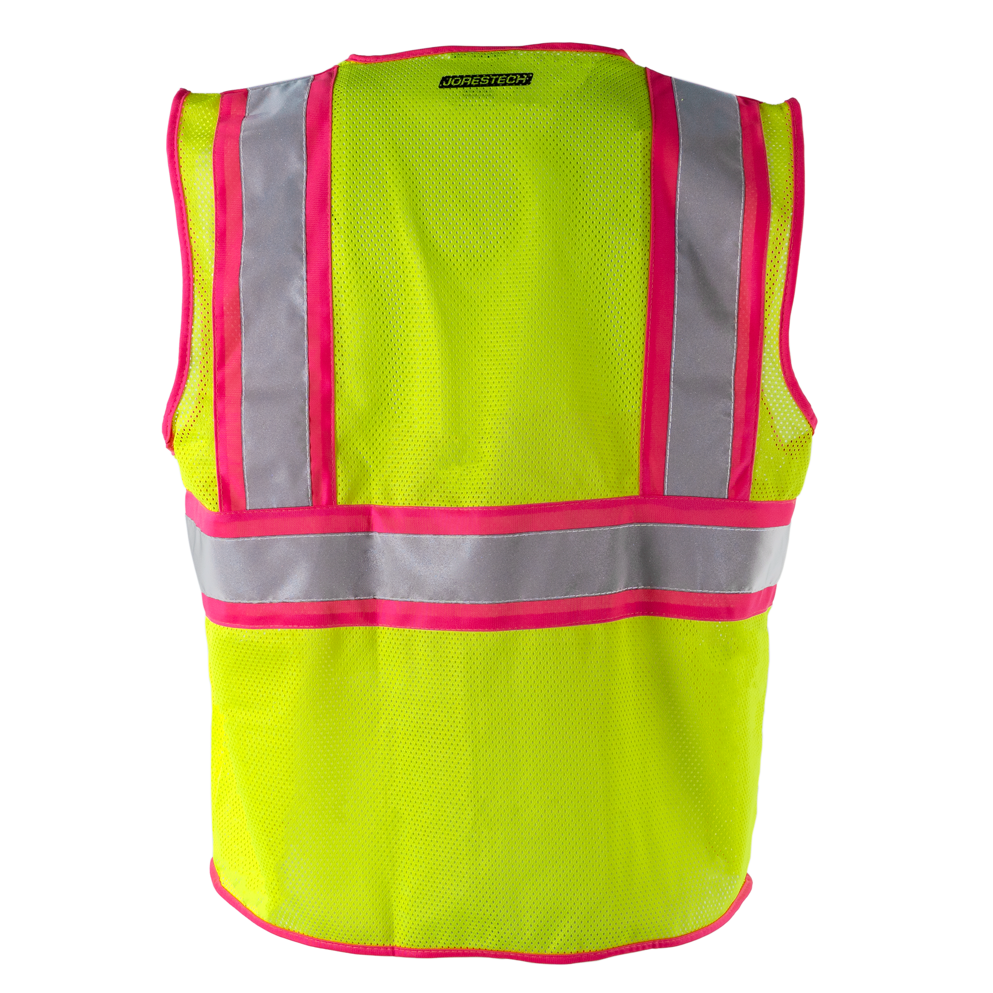 Hi Vis Mesh Safety Vest with Pink Contrasting Strips and Reflective Tapes