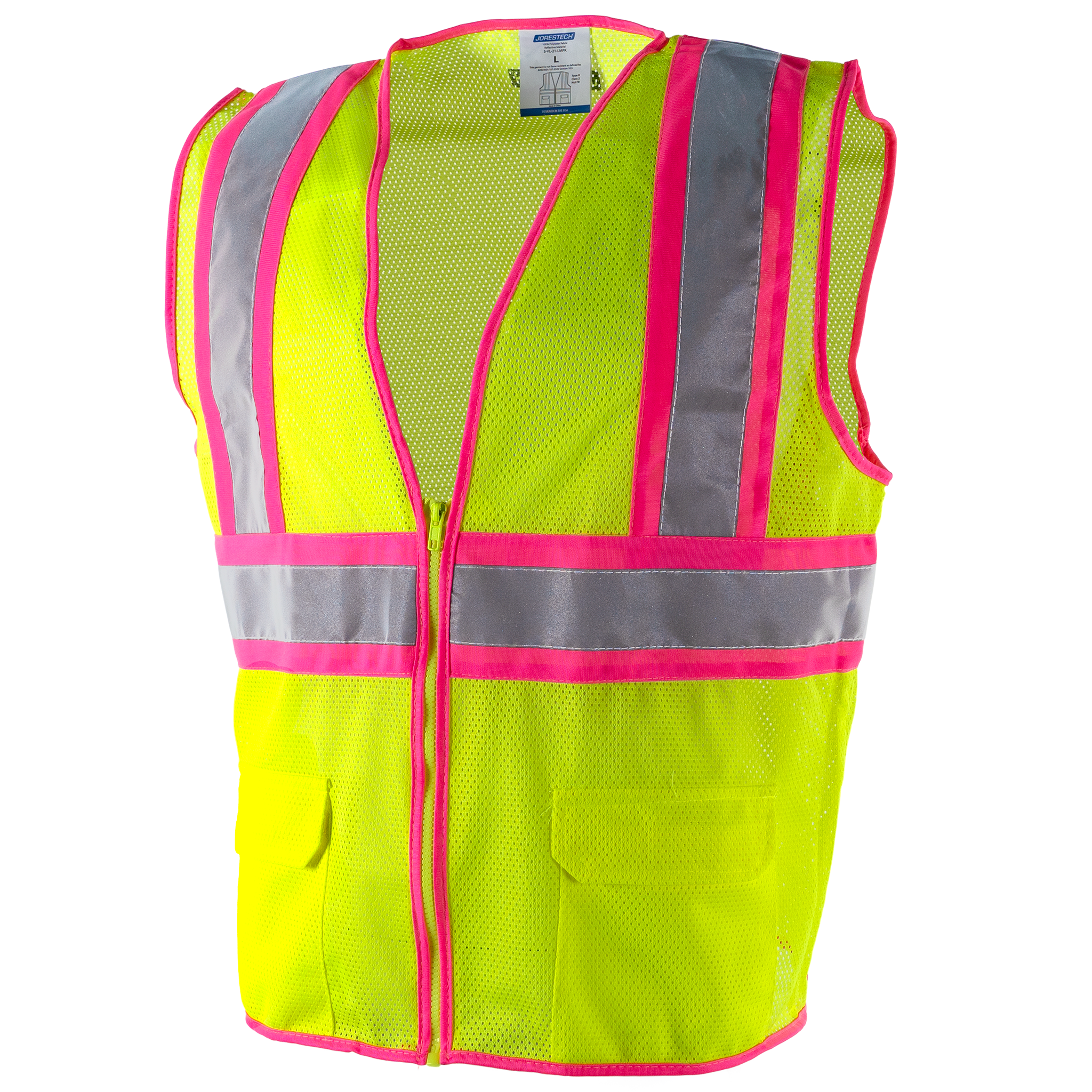 Hi Vis Mesh Safety Vest with Pink Contrasting Strips and Reflective Tapes