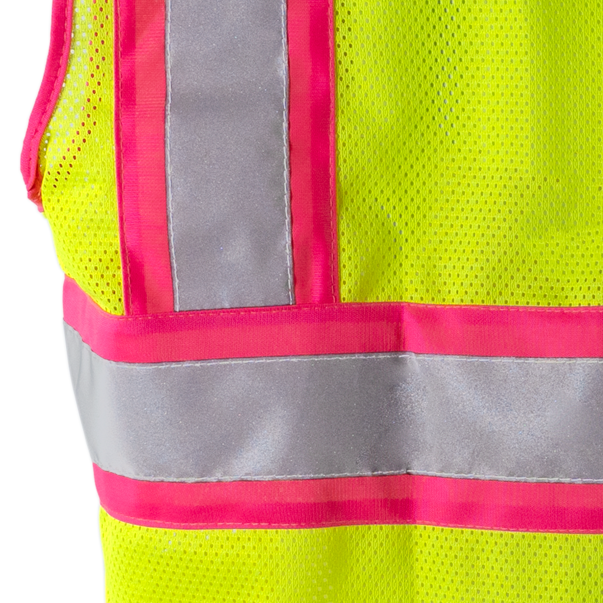 Hi Vis Mesh Safety Vest with Pink Contrasting Strips and Reflective Tapes