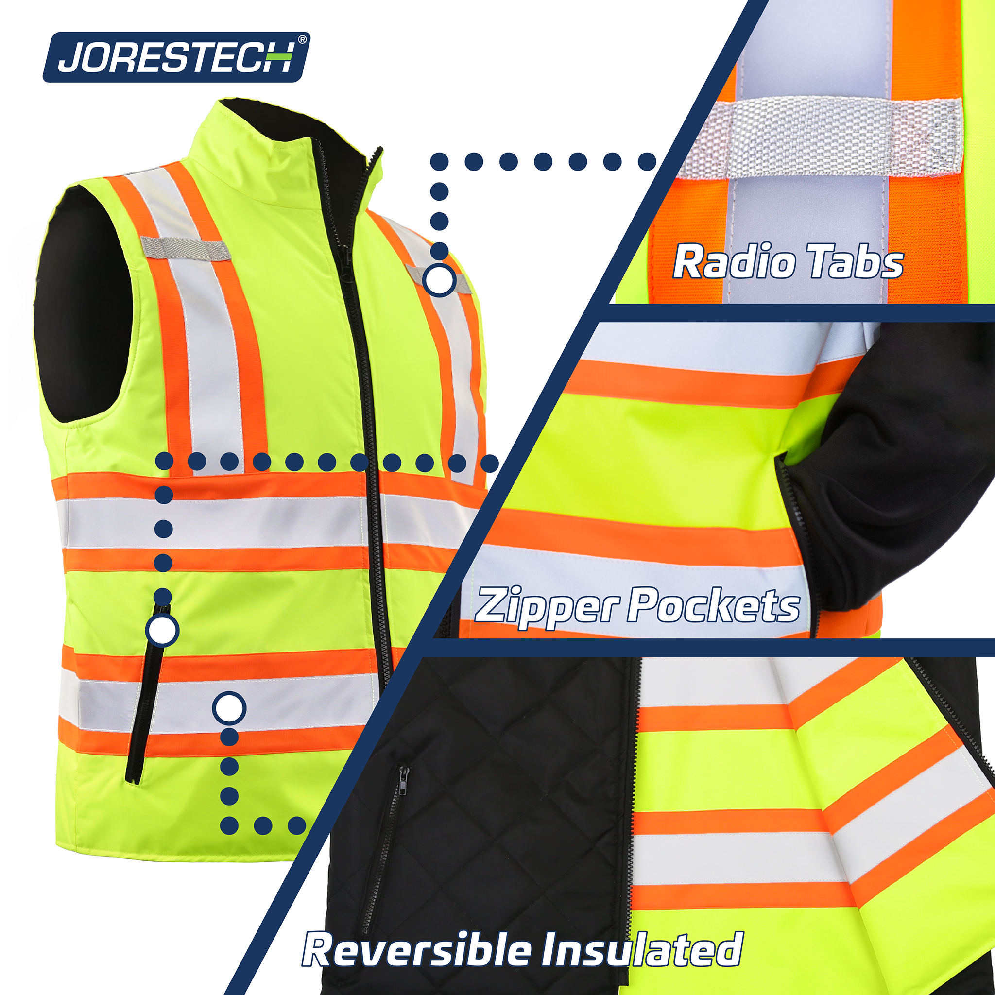 Hi-Vis Two Tone Reversible Insulated Safety Vest with Reflective Strips
