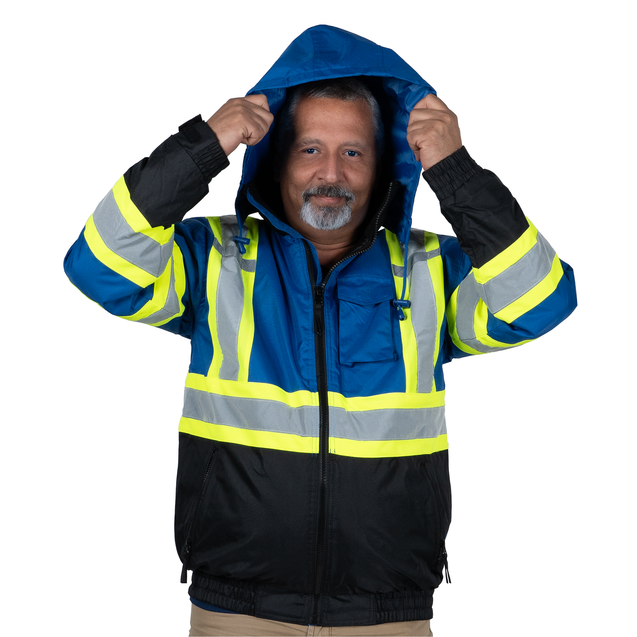 Hi-Vis X-Back Two-Tone Safety Bomber Jacket with Reflective Stripes