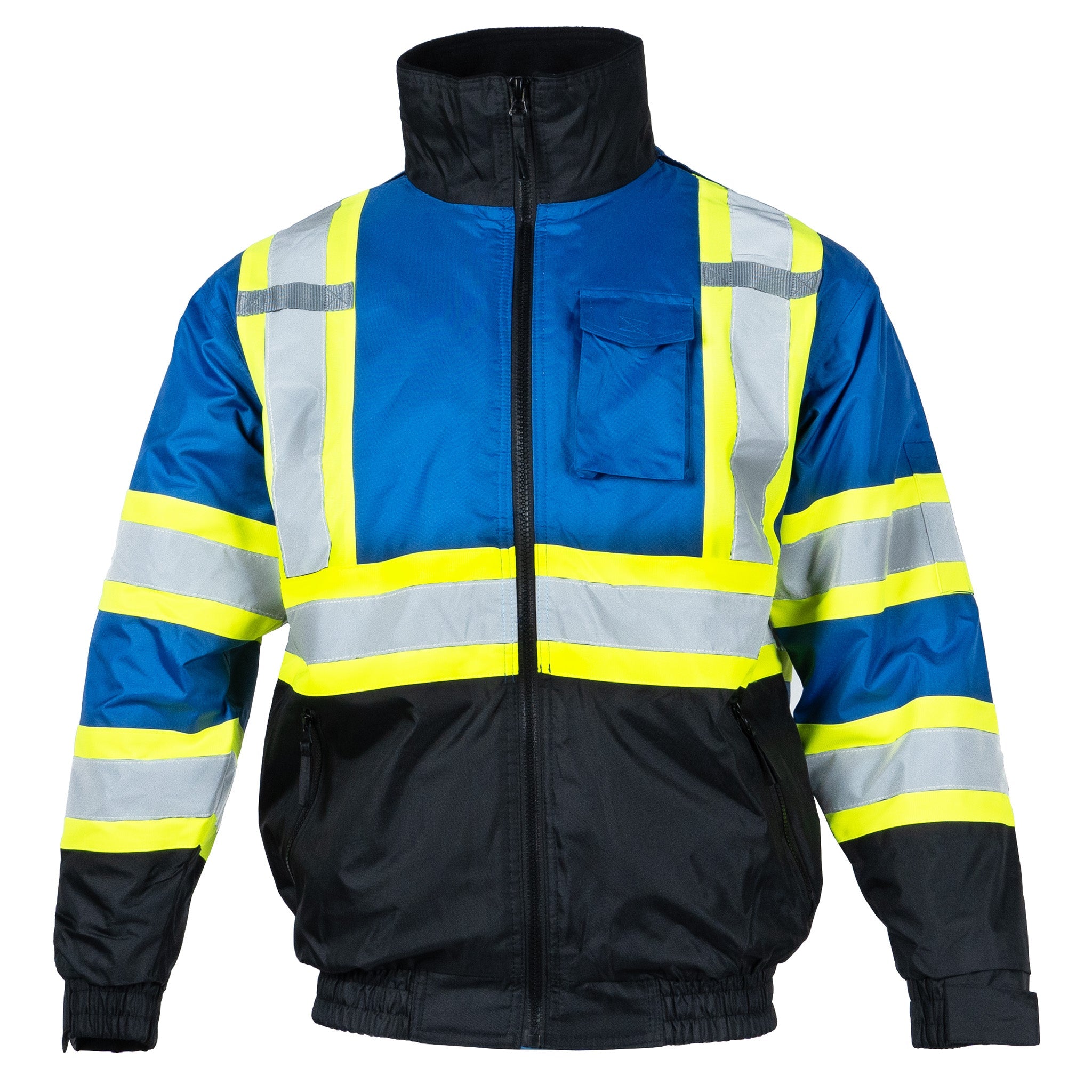 Hi-Vis X-Back Two-Tone Safety Bomber Jacket with Reflective Stripes