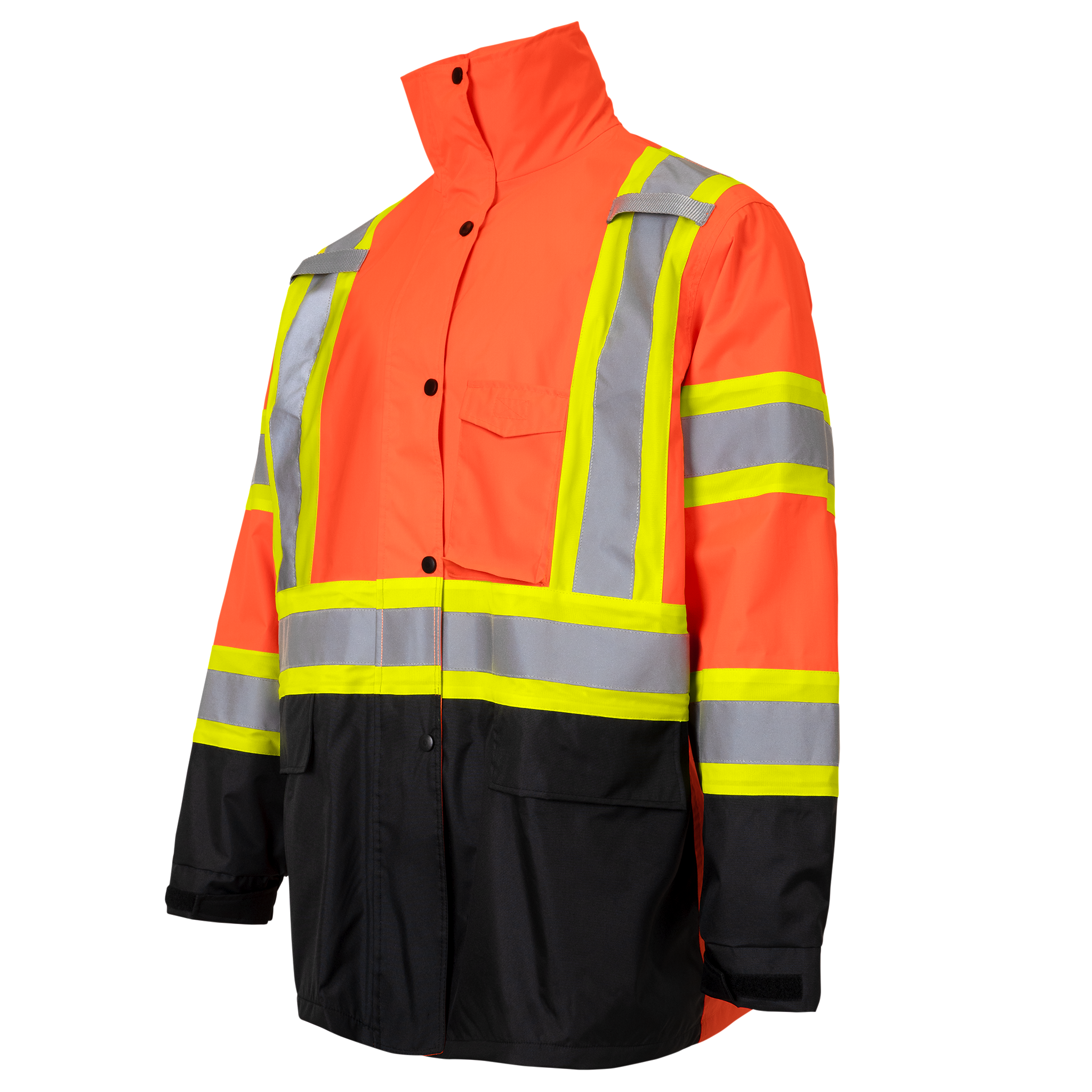 Hi Vis Two Tone Safety Rain Jacket With X Reflective Stripes