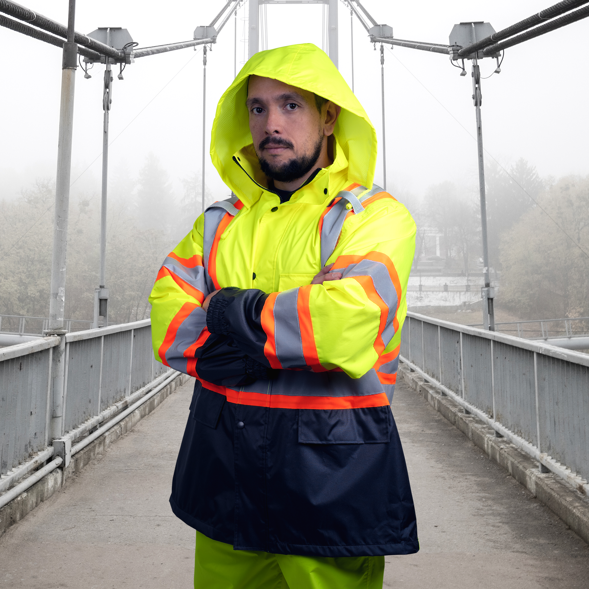 Hi-Vis Two Tone Rain Set with X Reflective Strips On Back