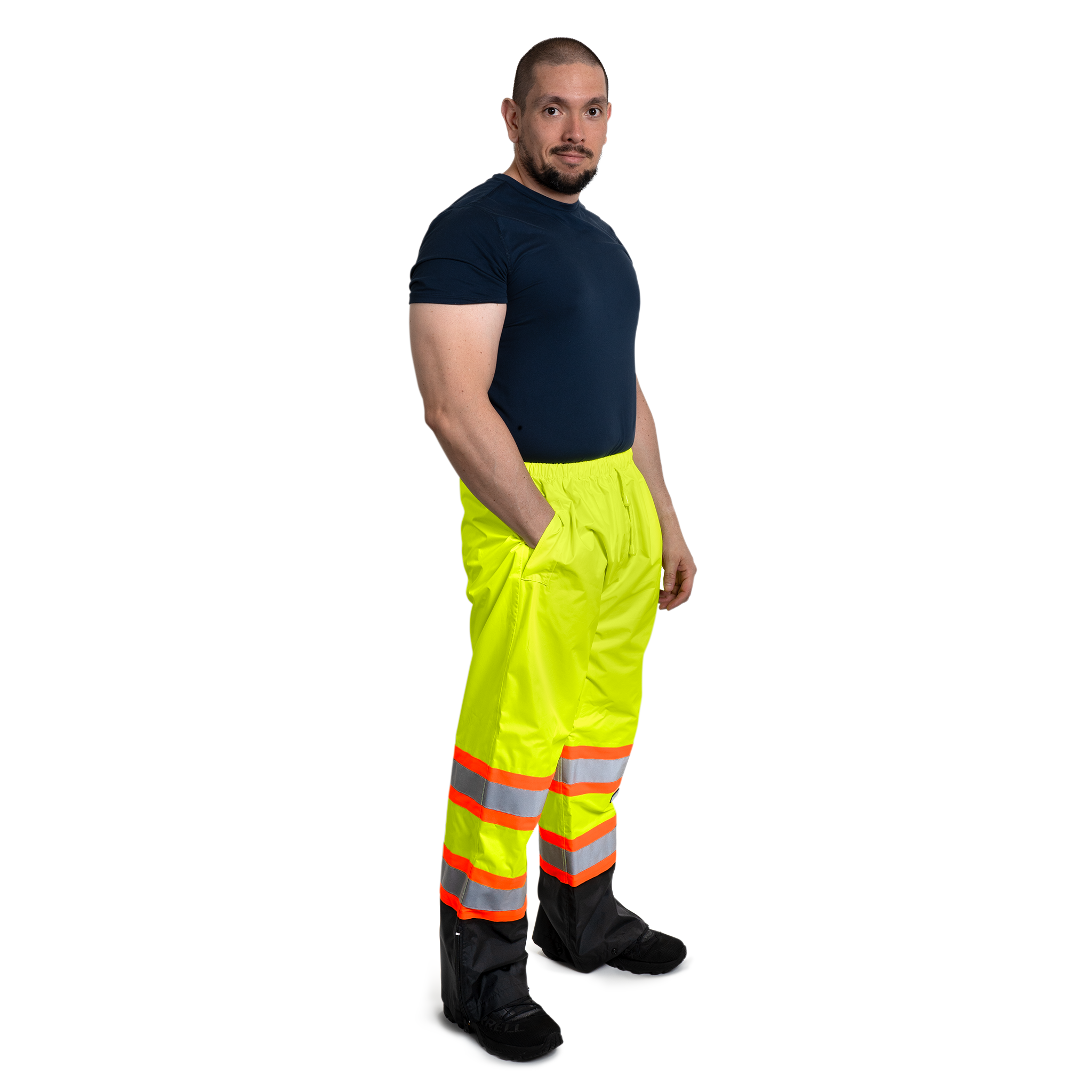 Hi-Vis Two Tone Orange/Black Rain Pants with Reflective Strips