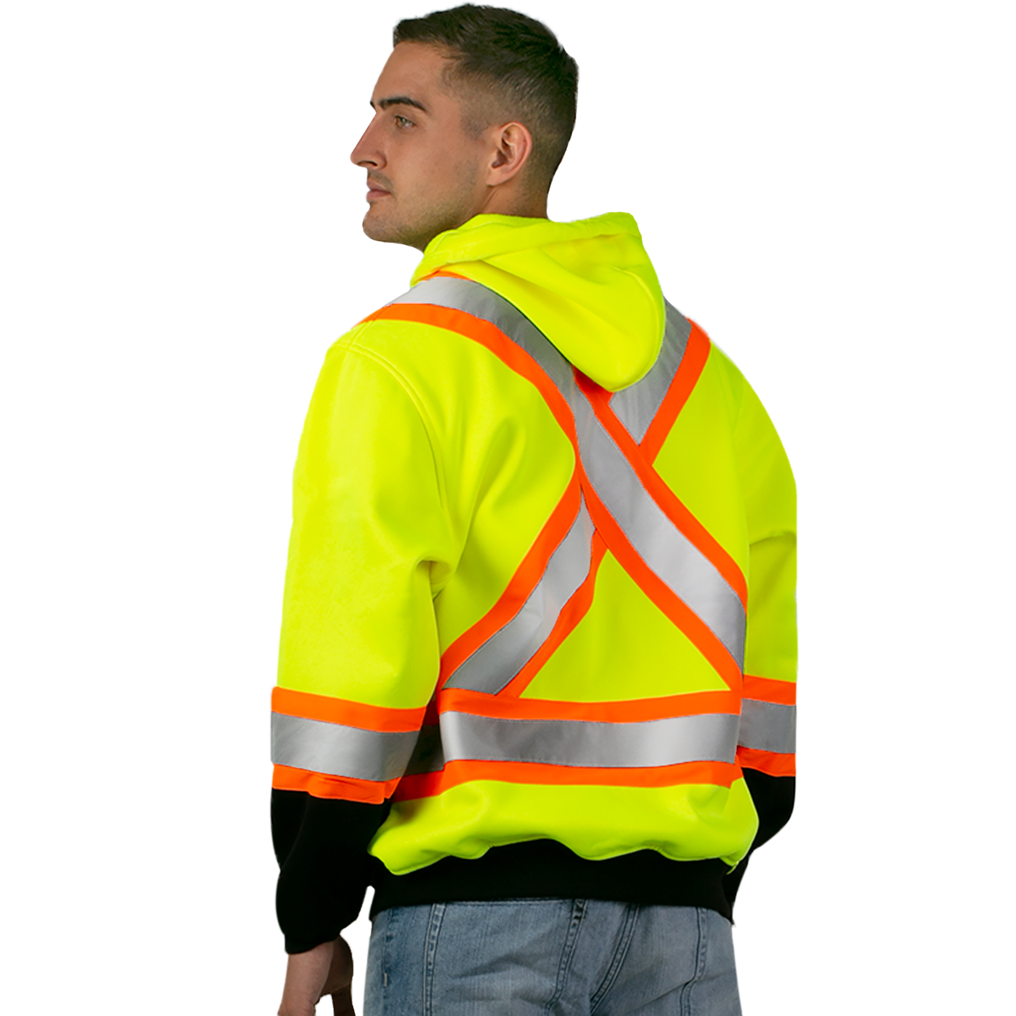 Hi-Vis Two Tone Yellow/Black Safety Hooded Sweatshirt with Reflective Stripes