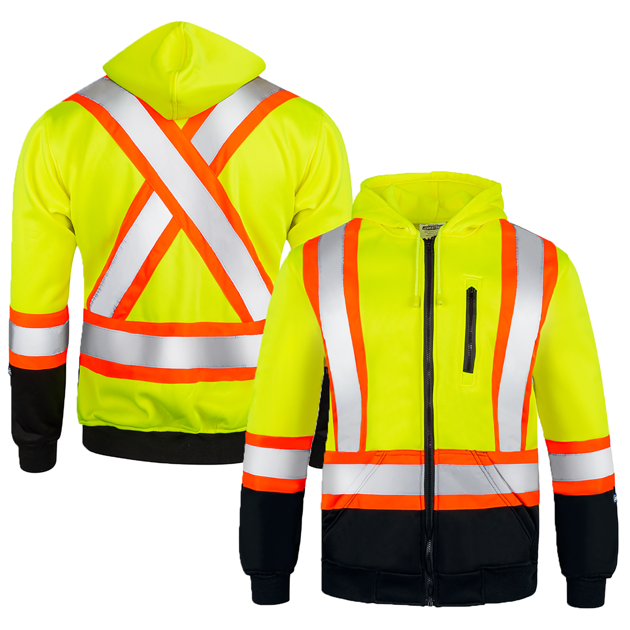 Hi-Vis Two Tone Yellow/Black Safety Hooded Sweatshirt with Reflective Stripes