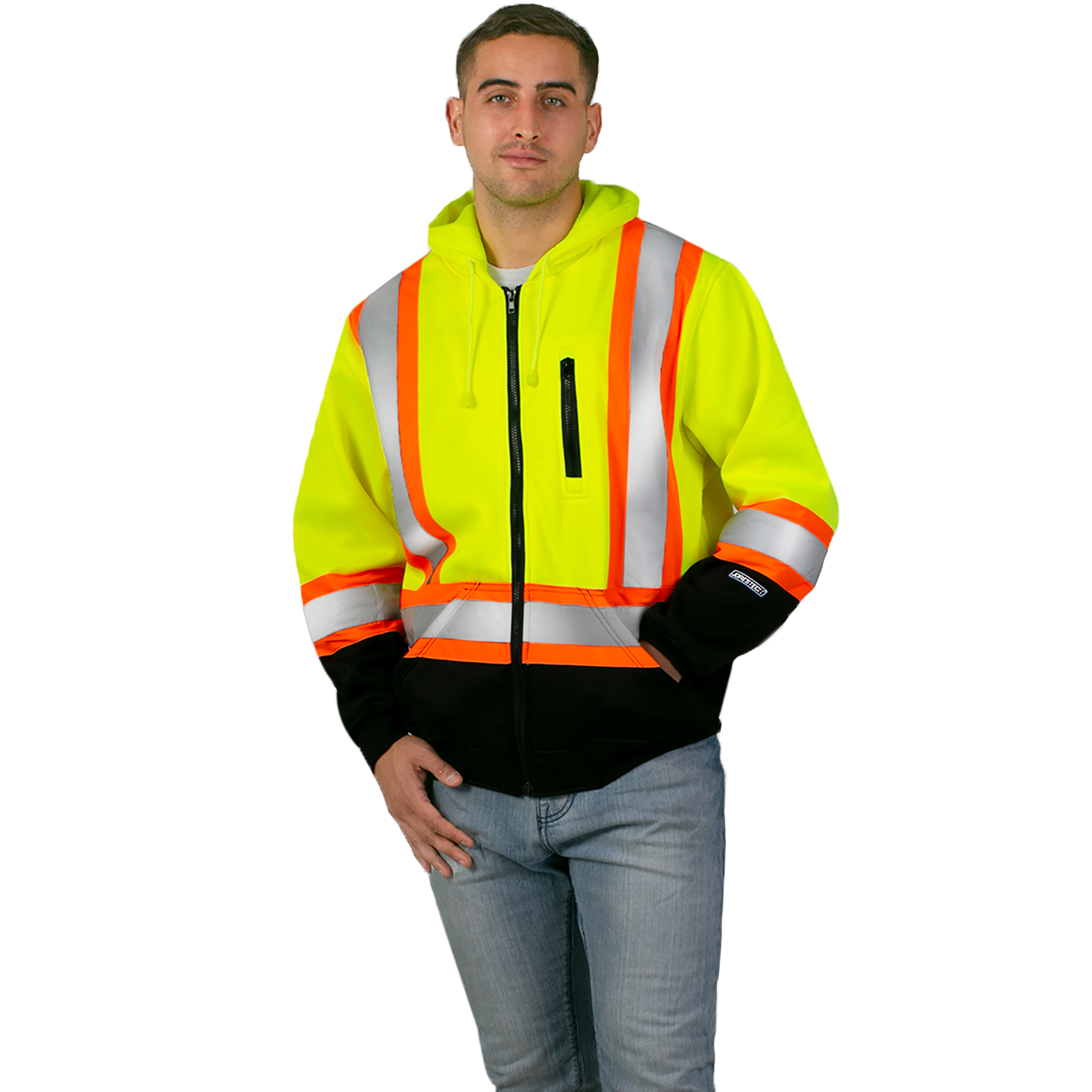 Hi-Vis Two Tone Yellow/Black Safety Hooded Sweatshirt with Reflective Stripes