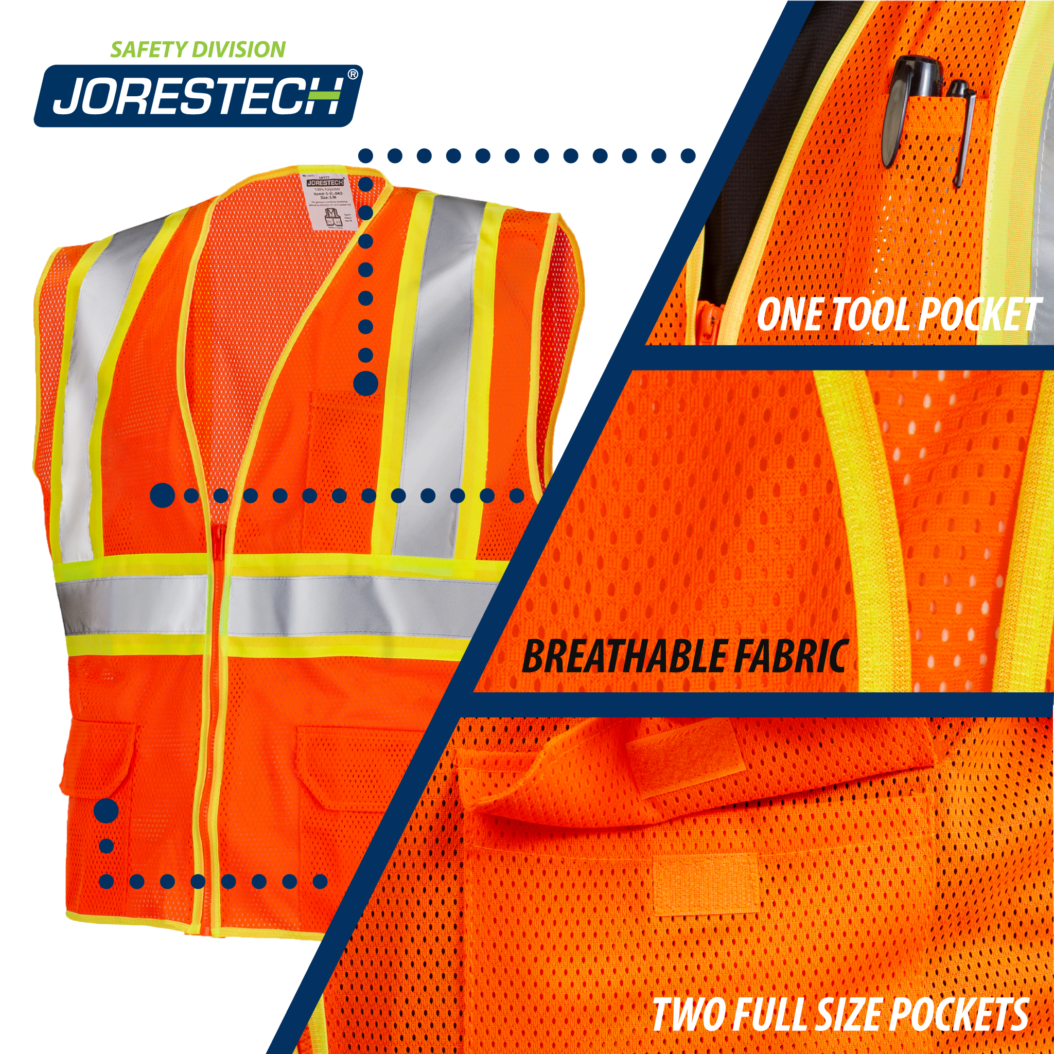 Hi-Vis Two Toned Mesh Safety Vest with 2” Reflective Strips and Pockets