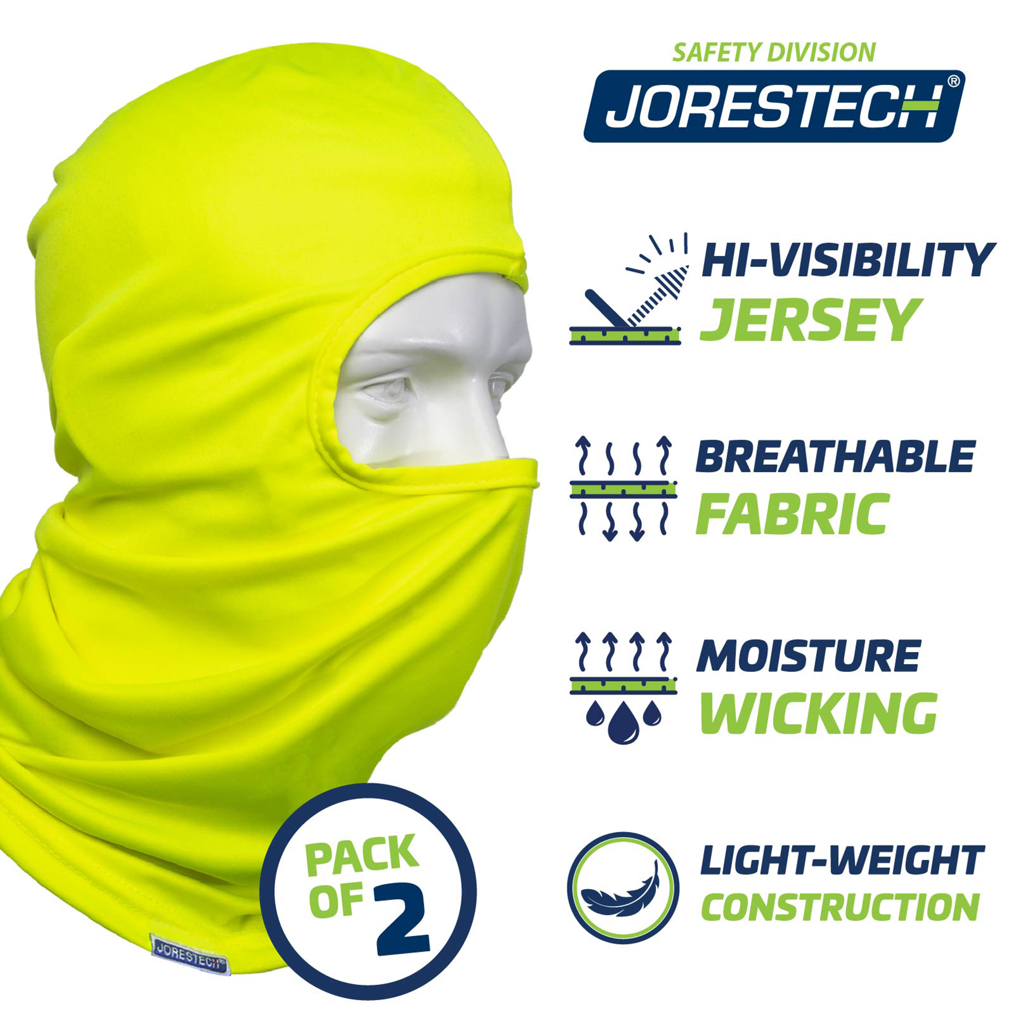 Hi-Vis Yellow Balaclava Mask - Pack of 2