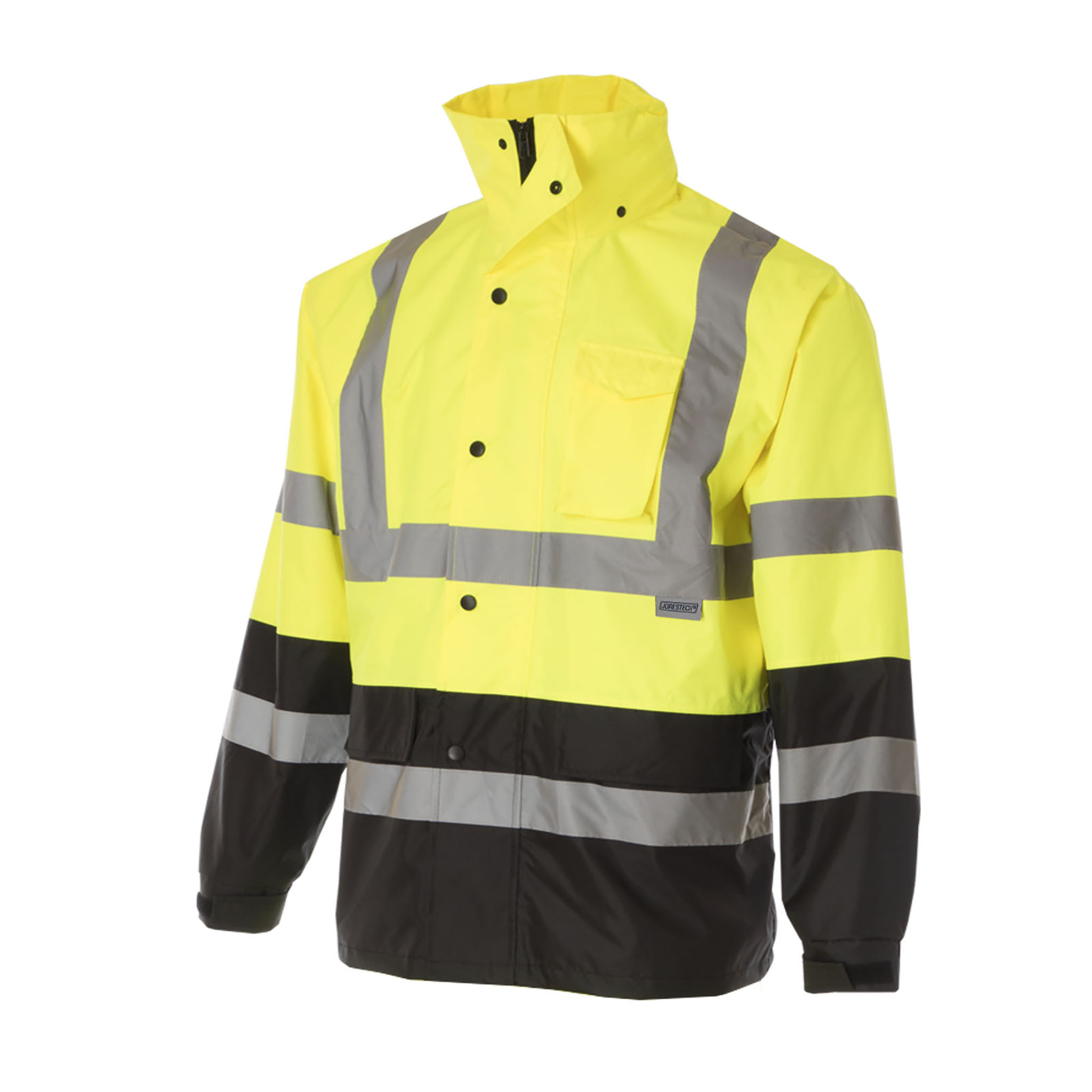 Hi-Vis Yellow/Black Rain Jacket with 2" Reflective Strips