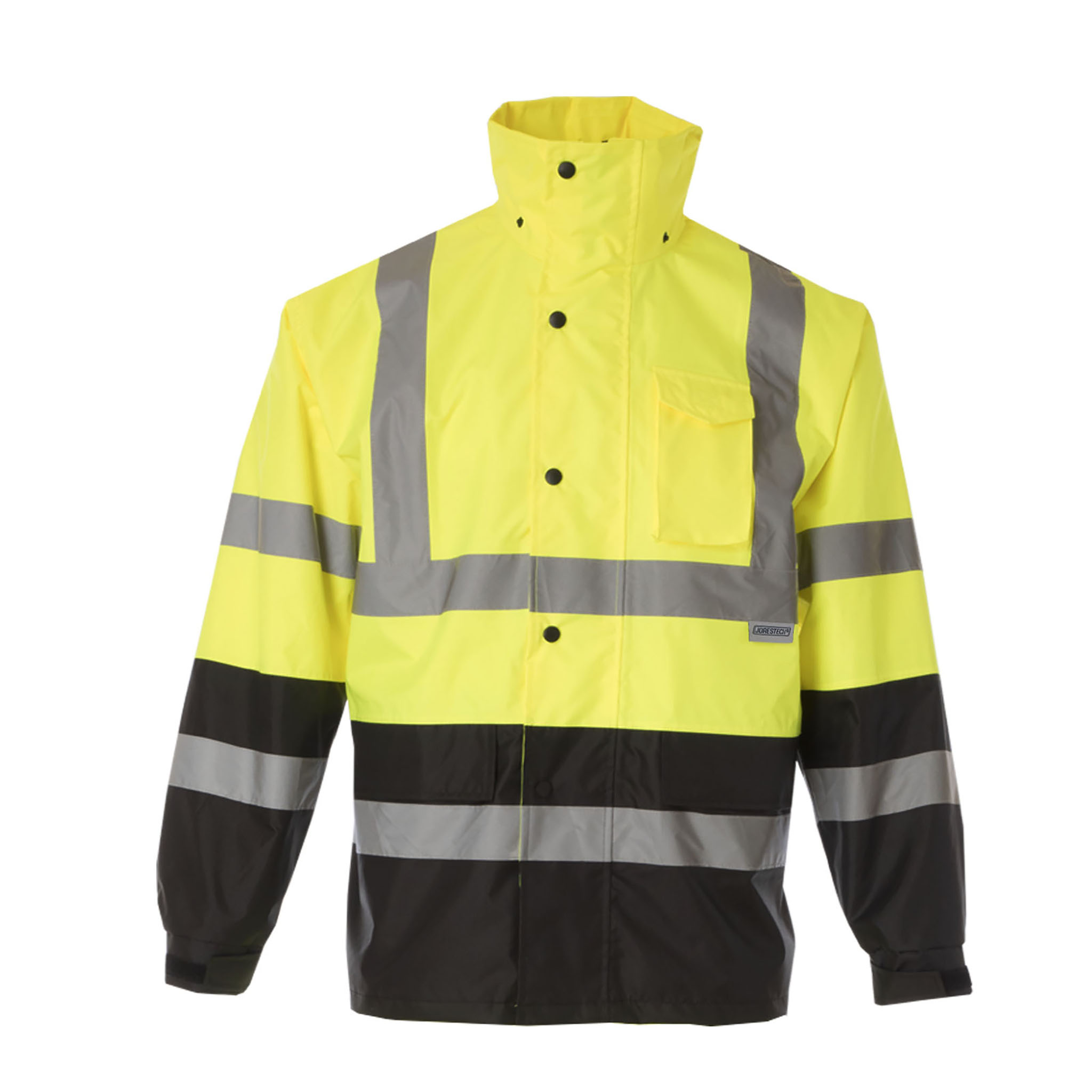 Hi-Vis Yellow/Black Rain Jacket with 2" Reflective Strips