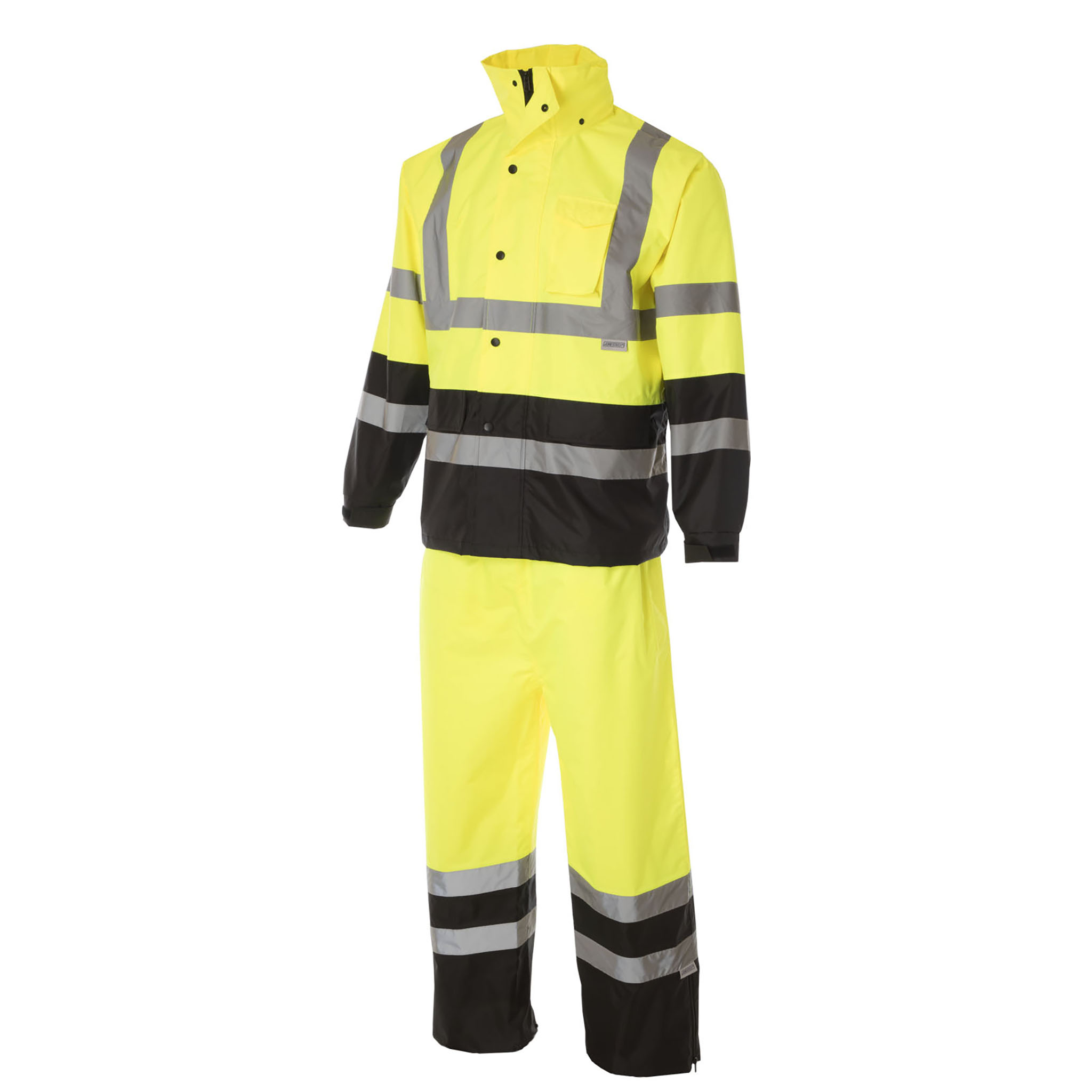 Hi-Vis Yellow/Black Rain Set - Pants & Jacket with 2" Reflective Strips